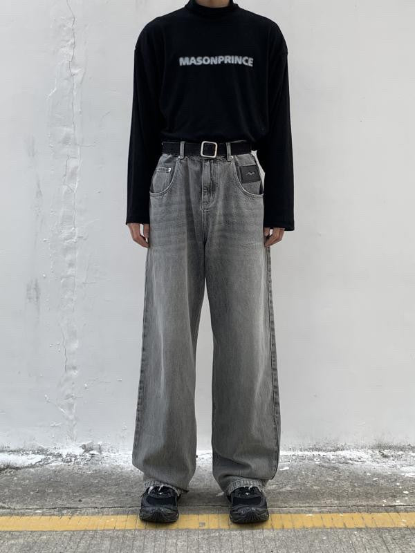 Wide straight silhouette high waist denim pants NZK5020