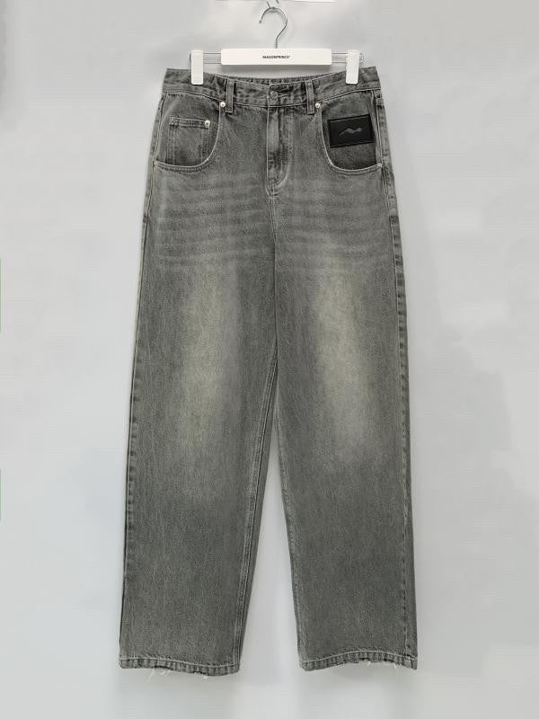 Wide straight silhouette high waist denim pants NZK5020