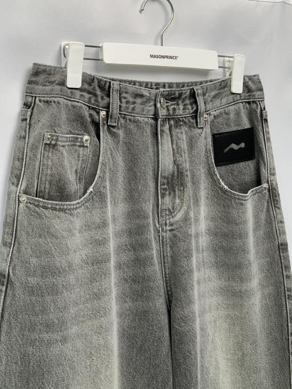 Wide straight silhouette high waist denim pants NZK5020