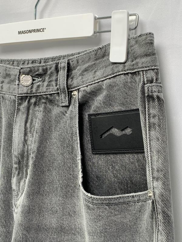 Wide straight silhouette high waist denim pants NZK5020