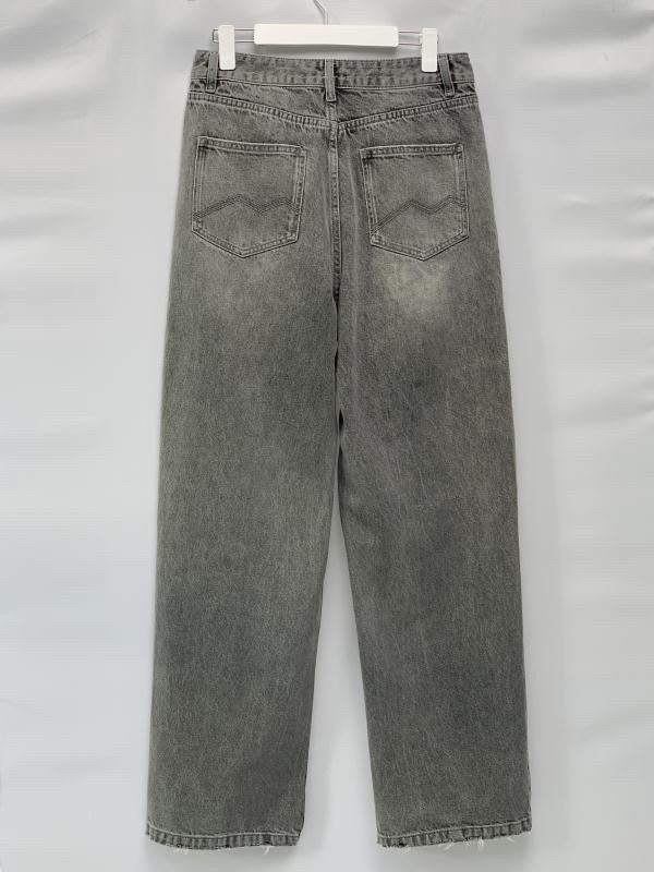 Wide straight silhouette high waist denim pants NZK5020