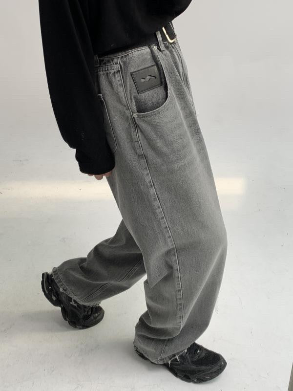 Wide straight silhouette high waist denim pants NZK5020