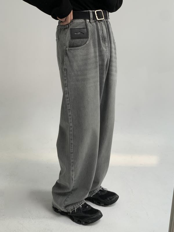 Wide straight silhouette high waist denim pants NZK5020