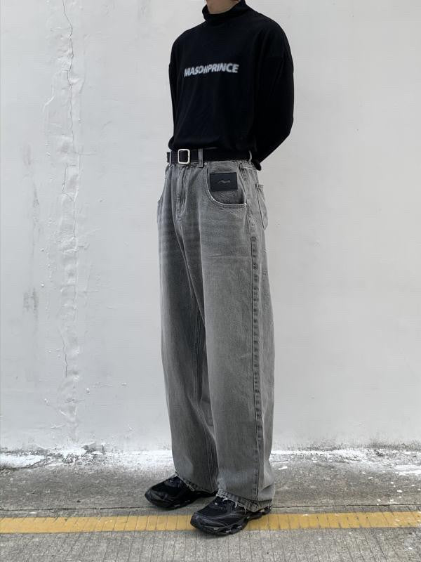 Wide straight silhouette high waist denim pants NZK5020