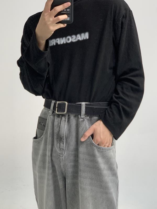Wide straight silhouette high waist denim pants NZK5020