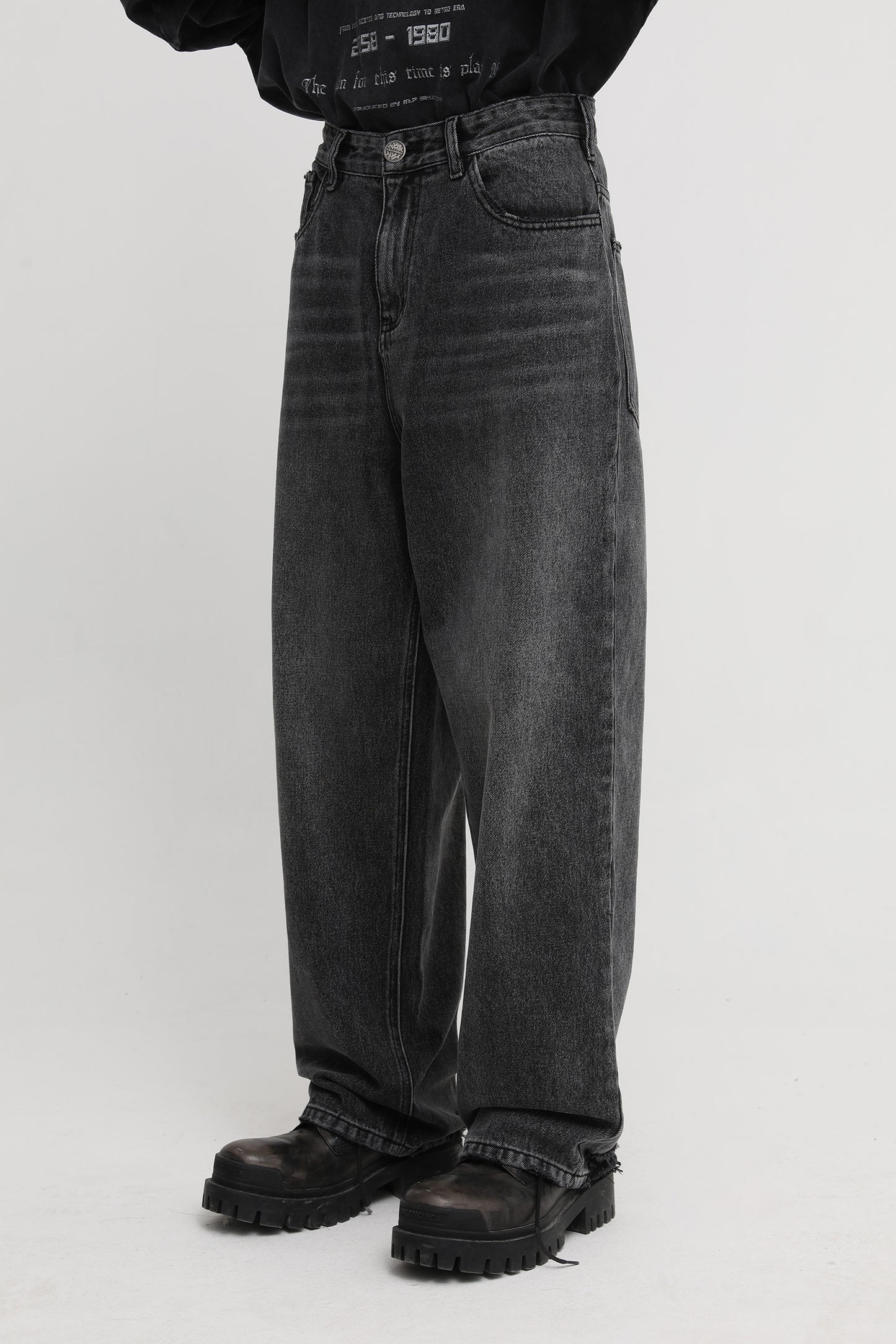 裾ダメージワイドシルエットデニムパンツ NZK5051