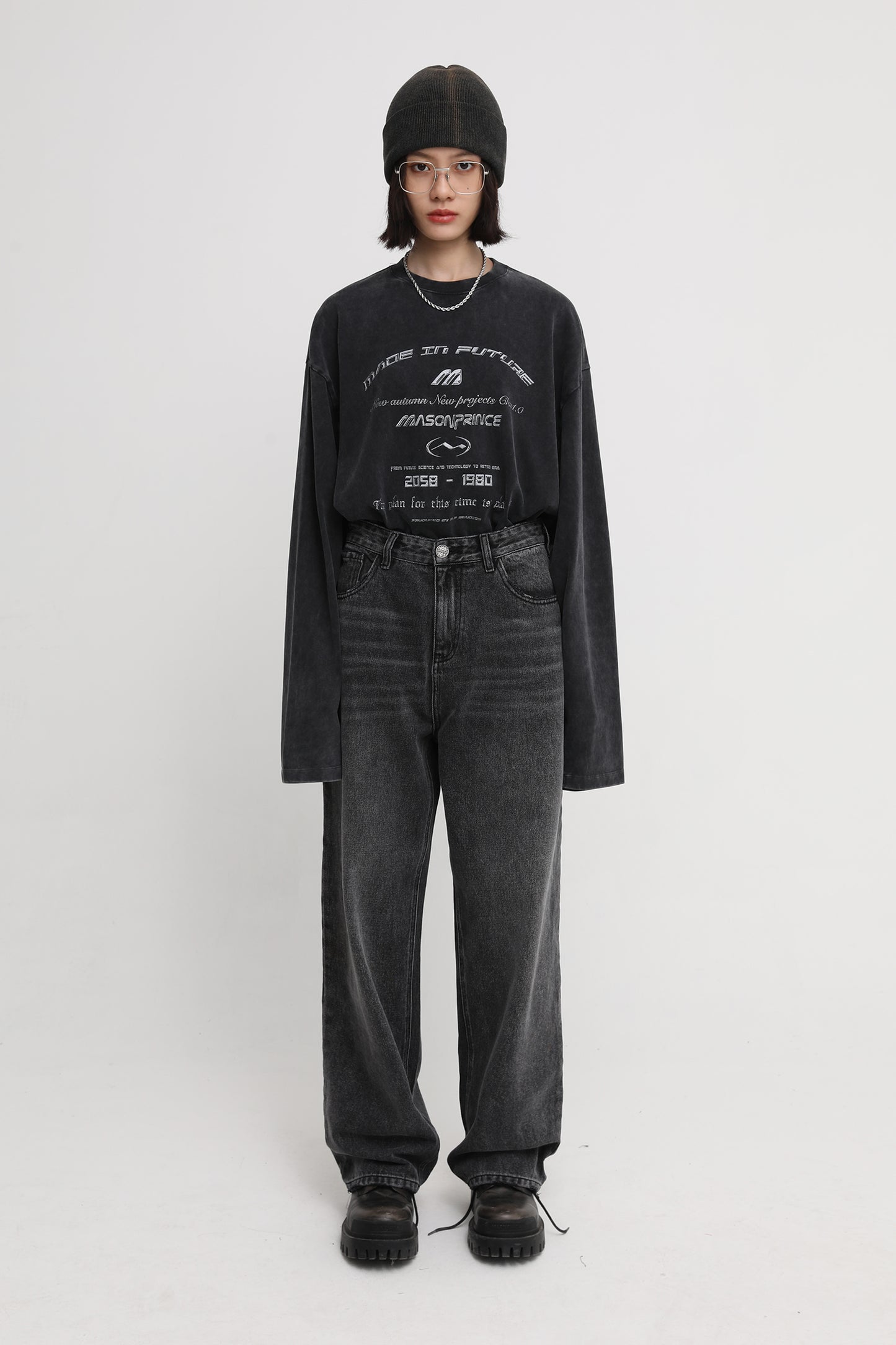 裾ダメージワイドシルエットデニムパンツ NZK5051