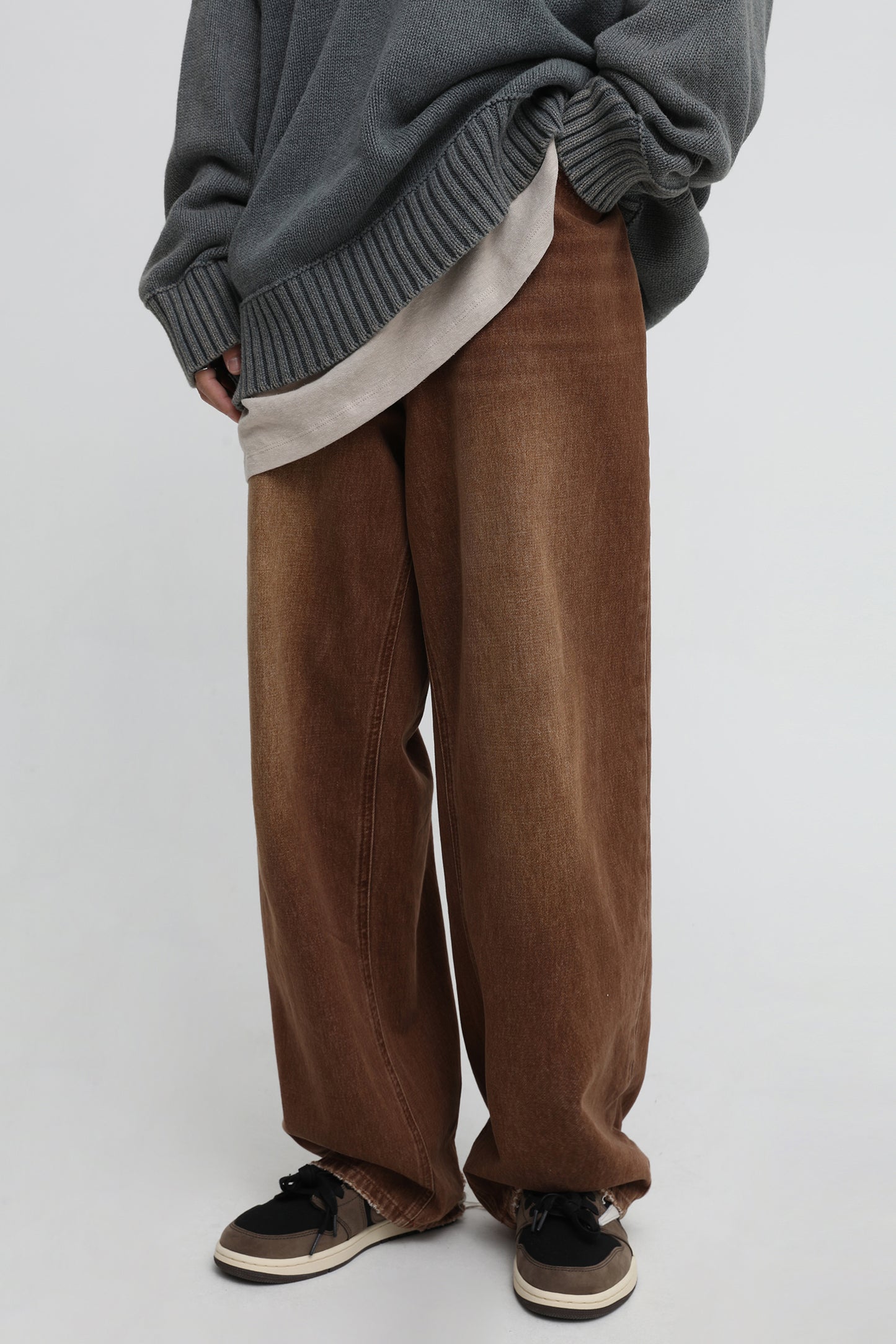 裾ダメージワイドシルエットデニムパンツ NZK5051