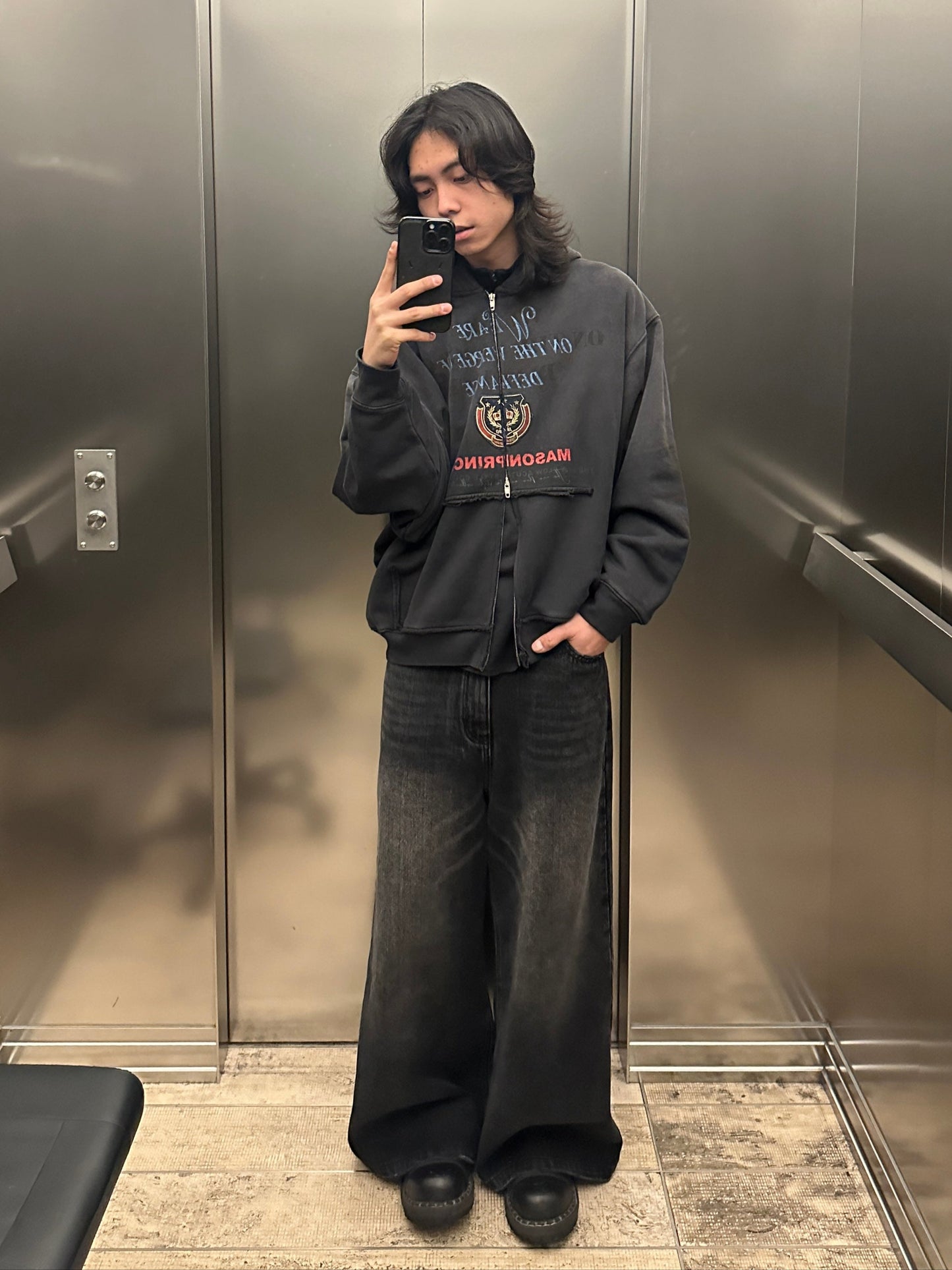 Side belt wide flare denim pants NZK6069