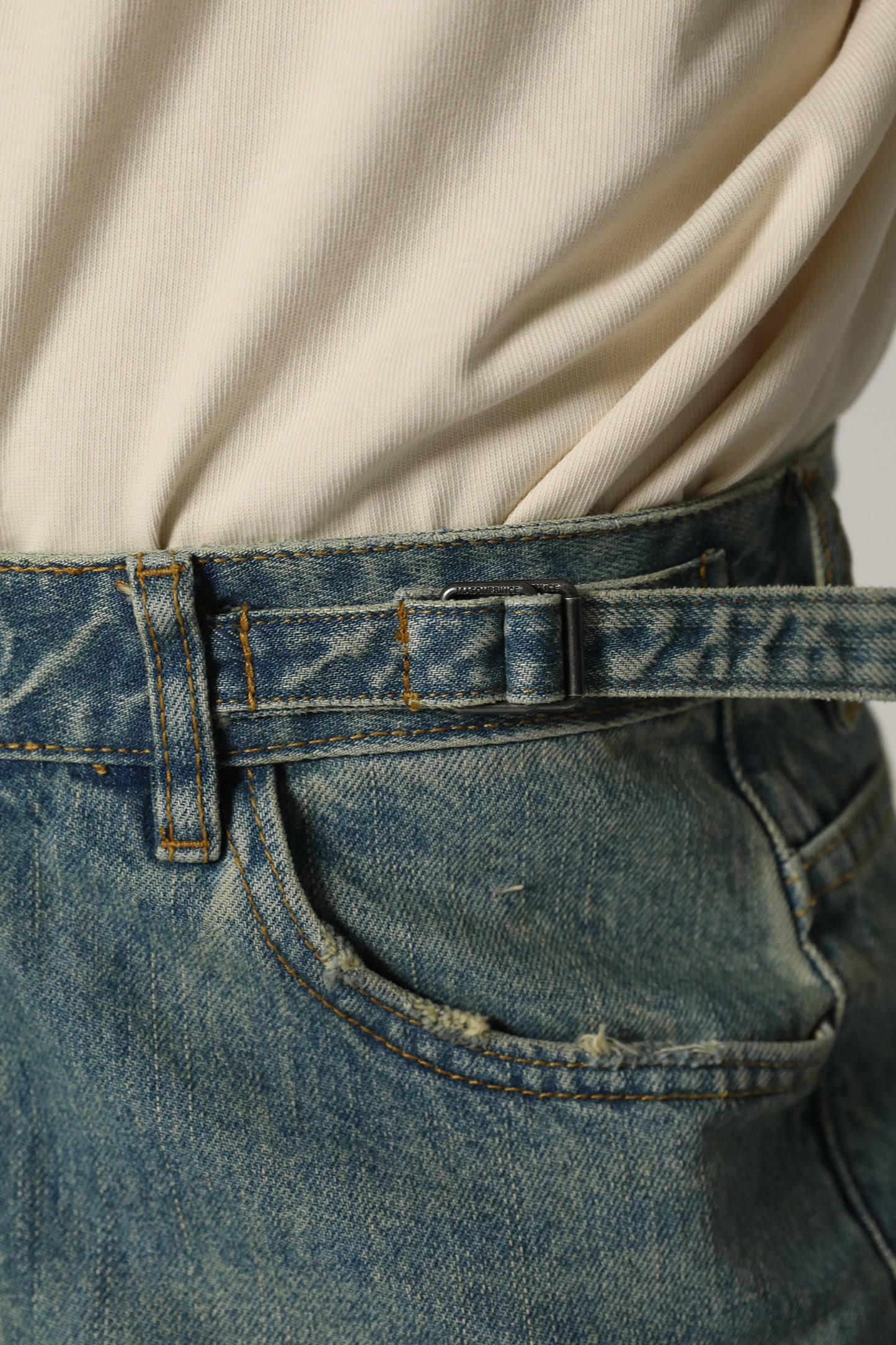Side belt wide flare denim pants NZK6069