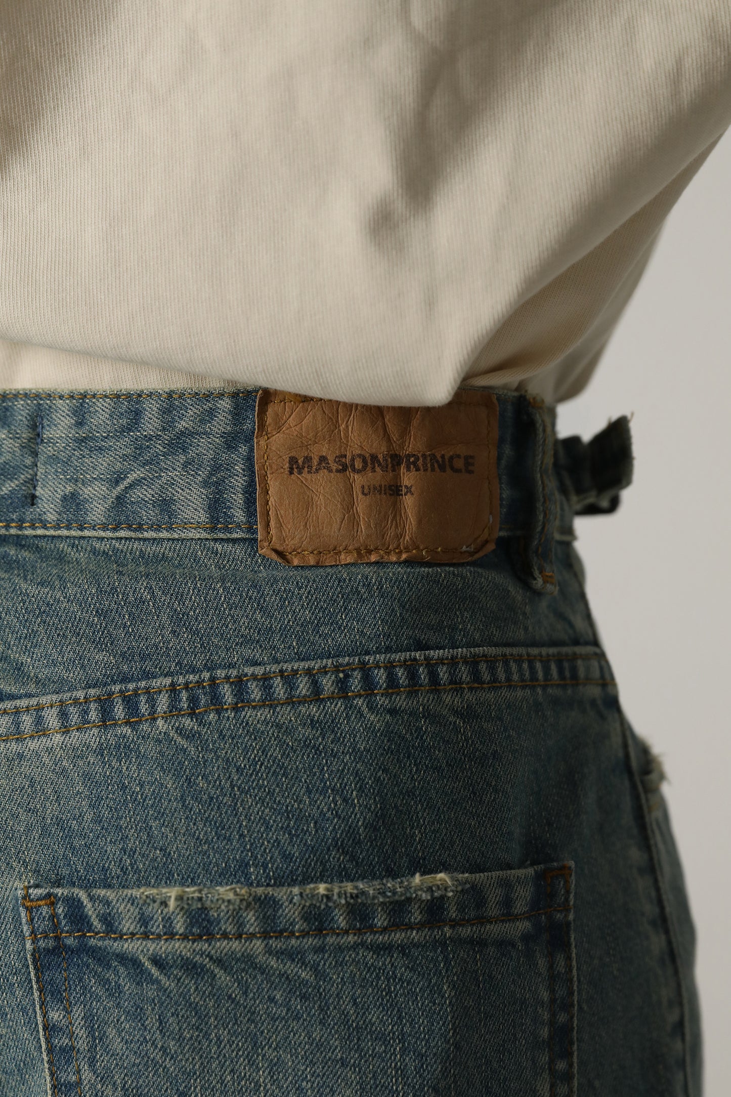 Side belt wide flare denim pants NZK6069