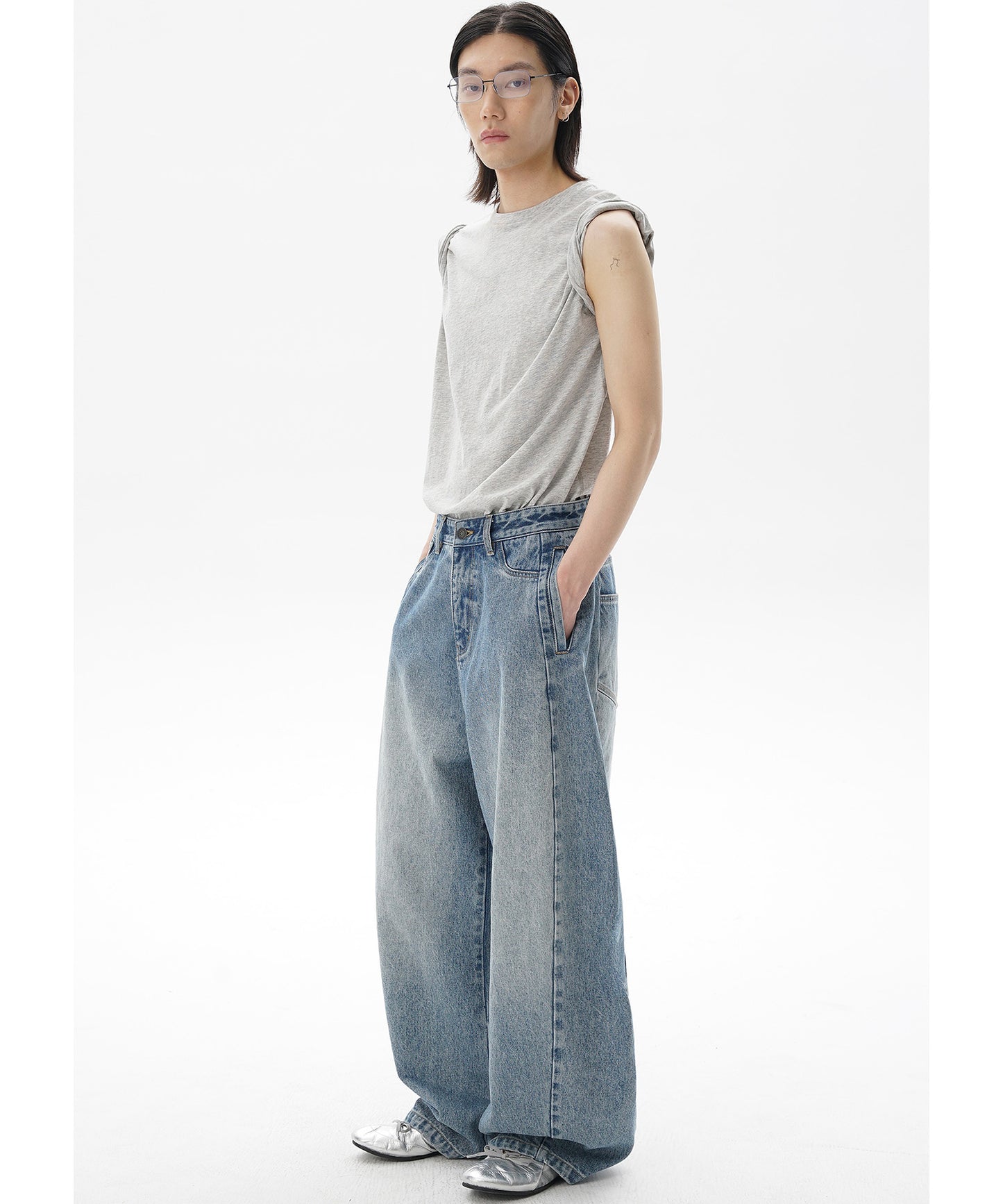 ルーズフィット サイドポケット シミター デニムパンツ NZK6231【MASONPRINCE】【2025SS】