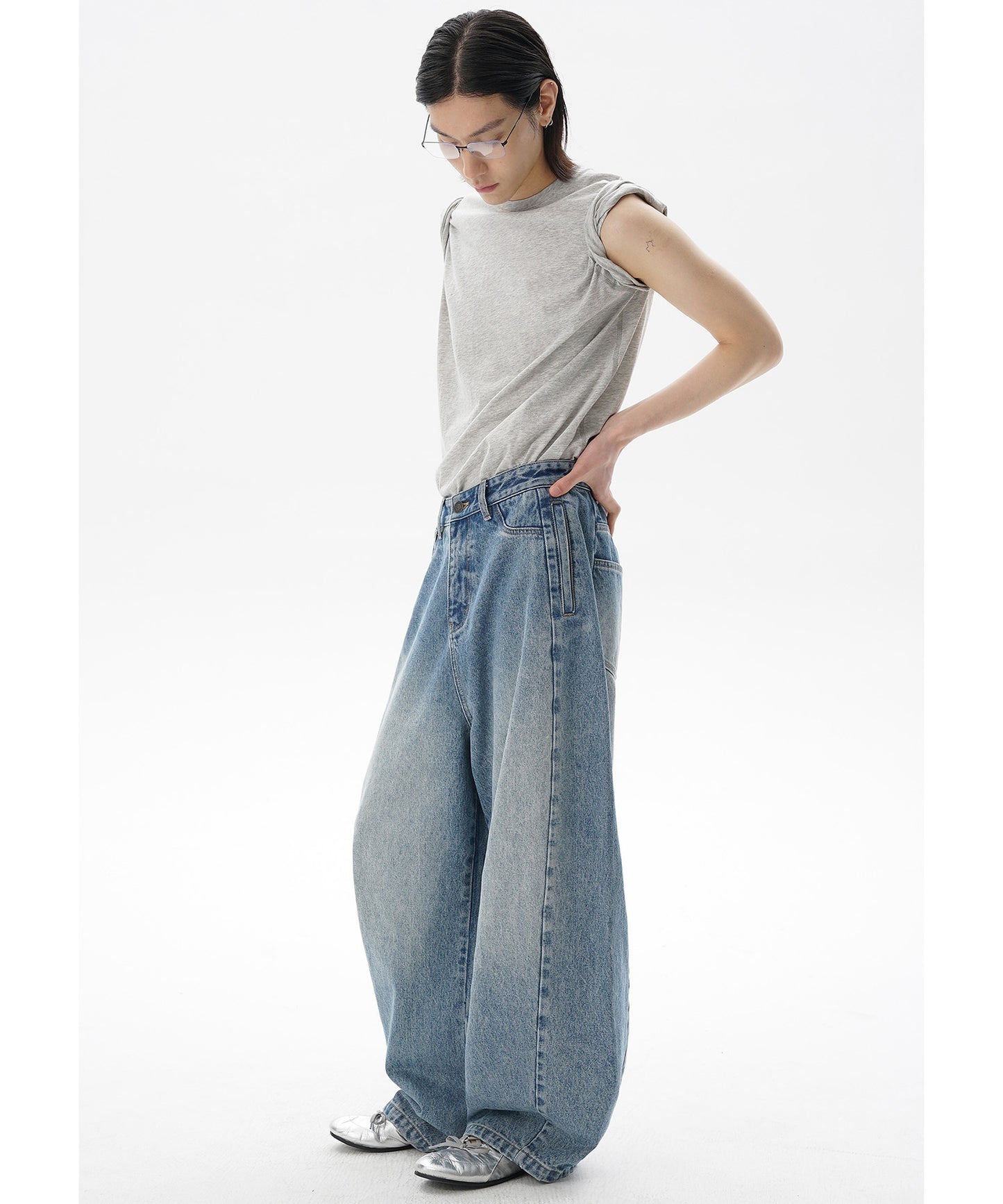 ルーズフィット サイドポケット シミター デニムパンツ NZK6231【MASONPRINCE】【2025SS】