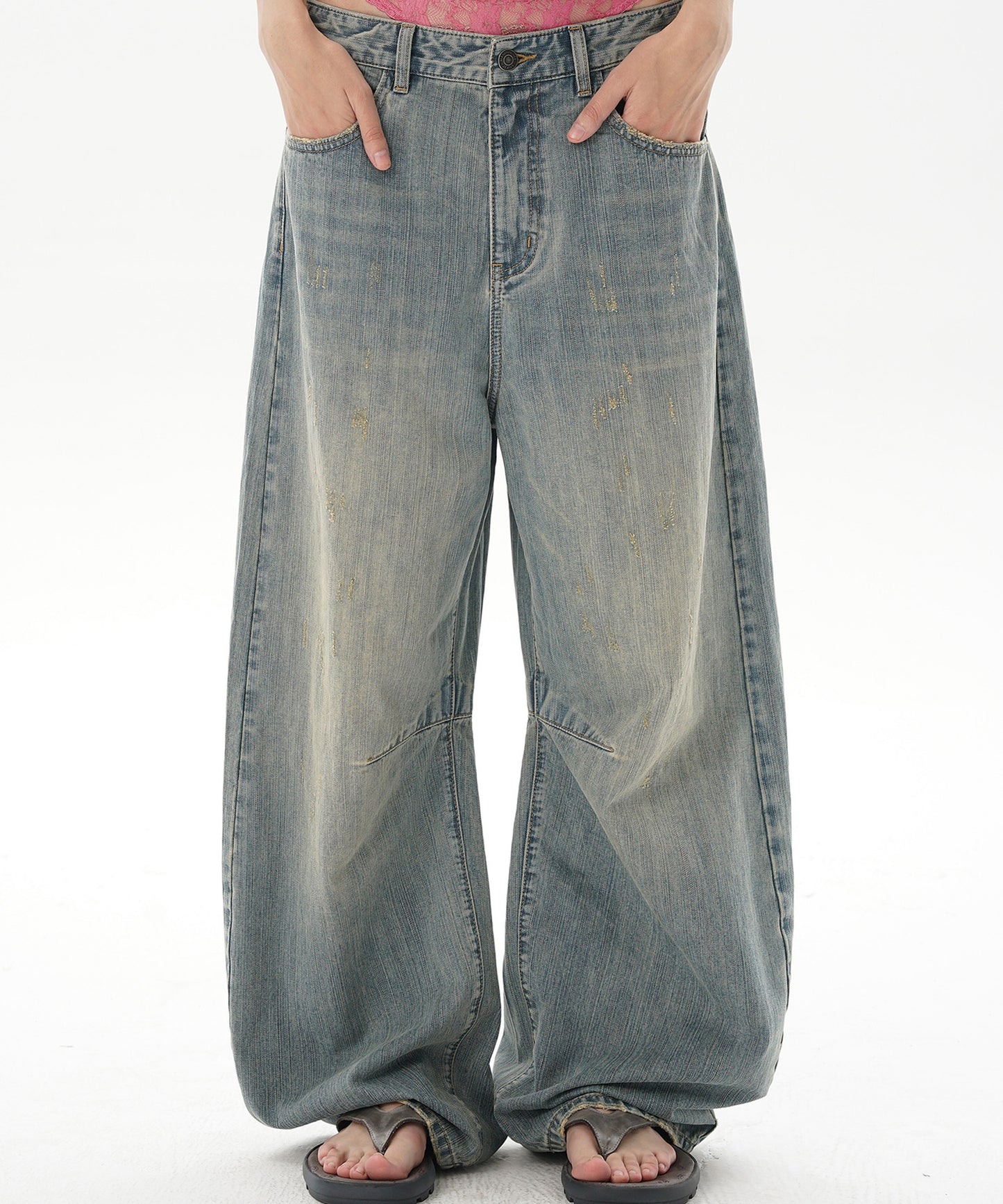ルーズフィット レトロブルー ダメージ加工 デニムパンツ NZK6232【MASONPRINCE】【2025SS】