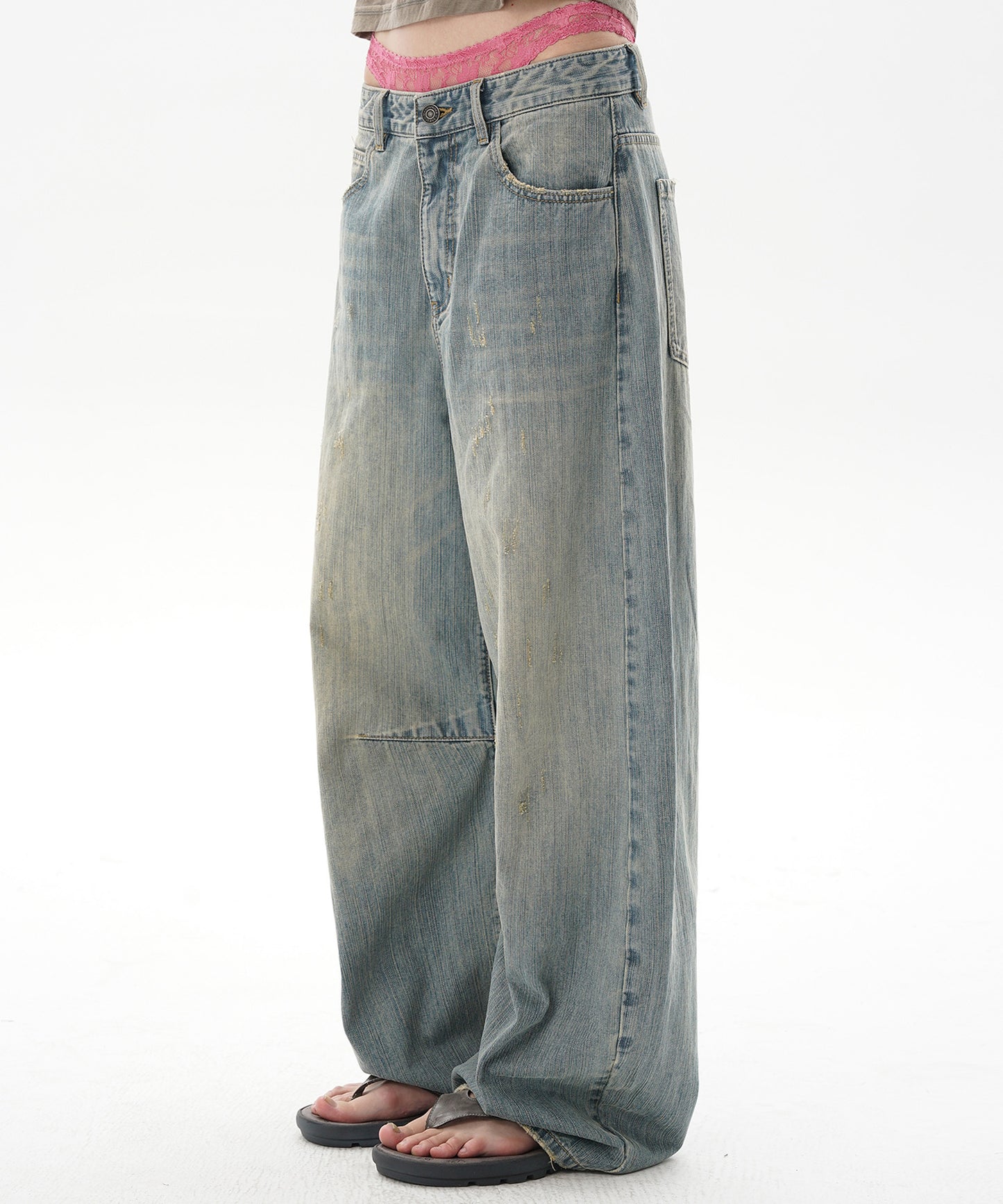 ルーズフィット レトロブルー ダメージ加工 デニムパンツ NZK6232【MASONPRINCE】【2025SS】