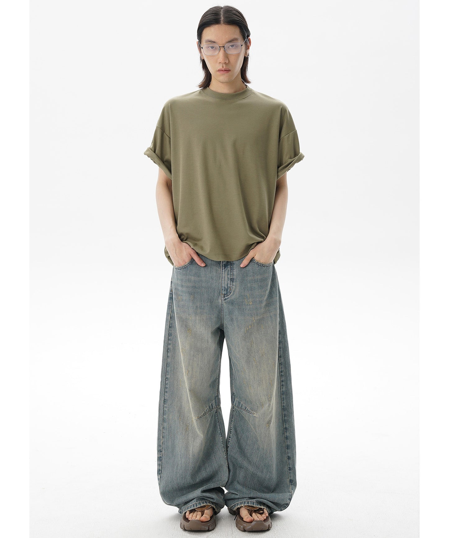 ルーズフィット レトロブルー ダメージ加工 デニムパンツ NZK6232【MASONPRINCE】【2025SS】