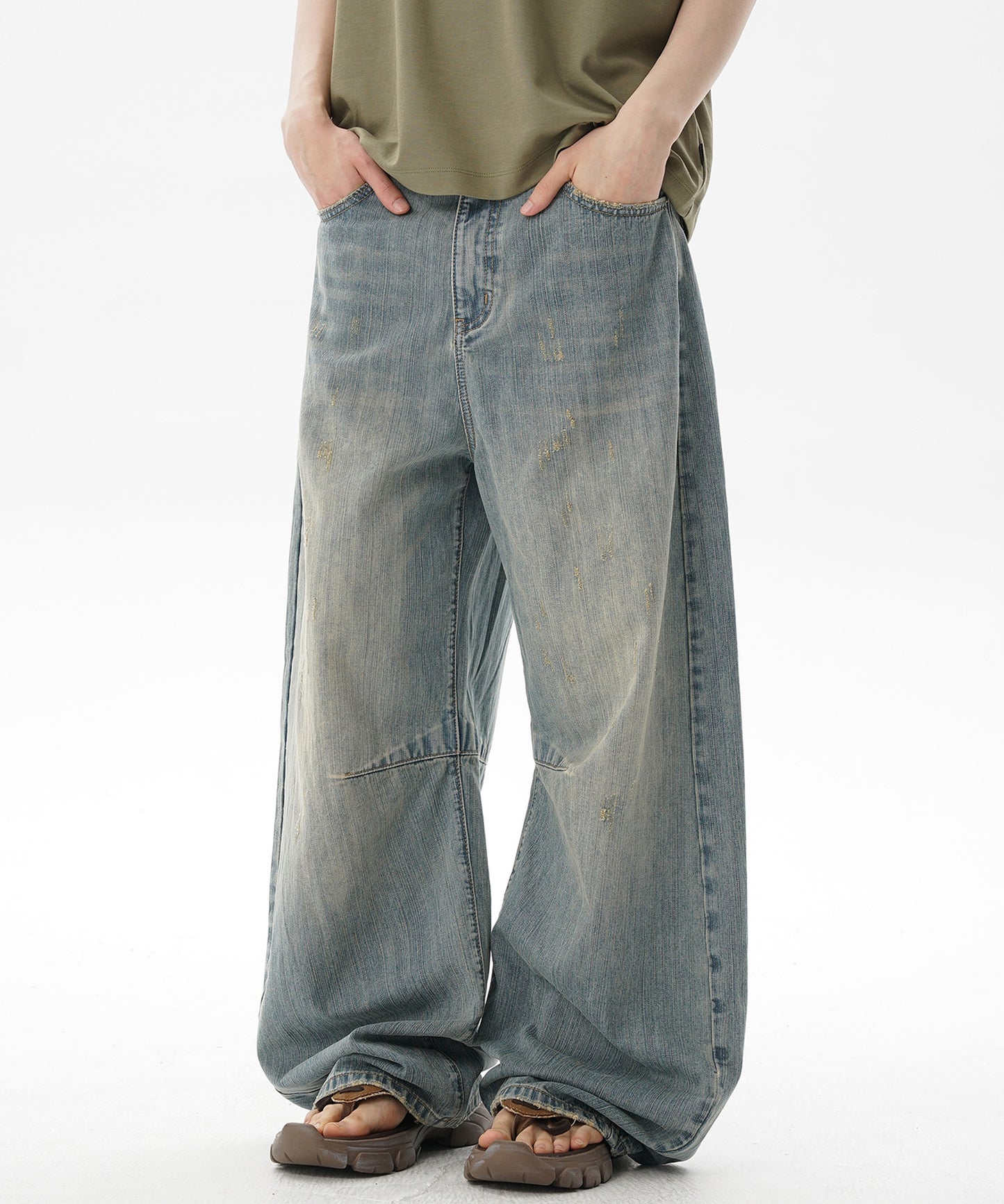 ルーズフィット レトロブルー ダメージ加工 デニムパンツ NZK6232【MASONPRINCE】【2025SS】
