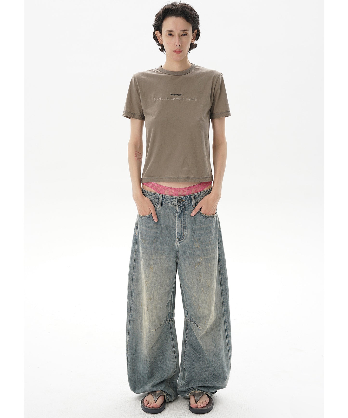 ルーズフィット レトロブルー ダメージ加工 デニムパンツ NZK6232【MASONPRINCE】【2025SS】