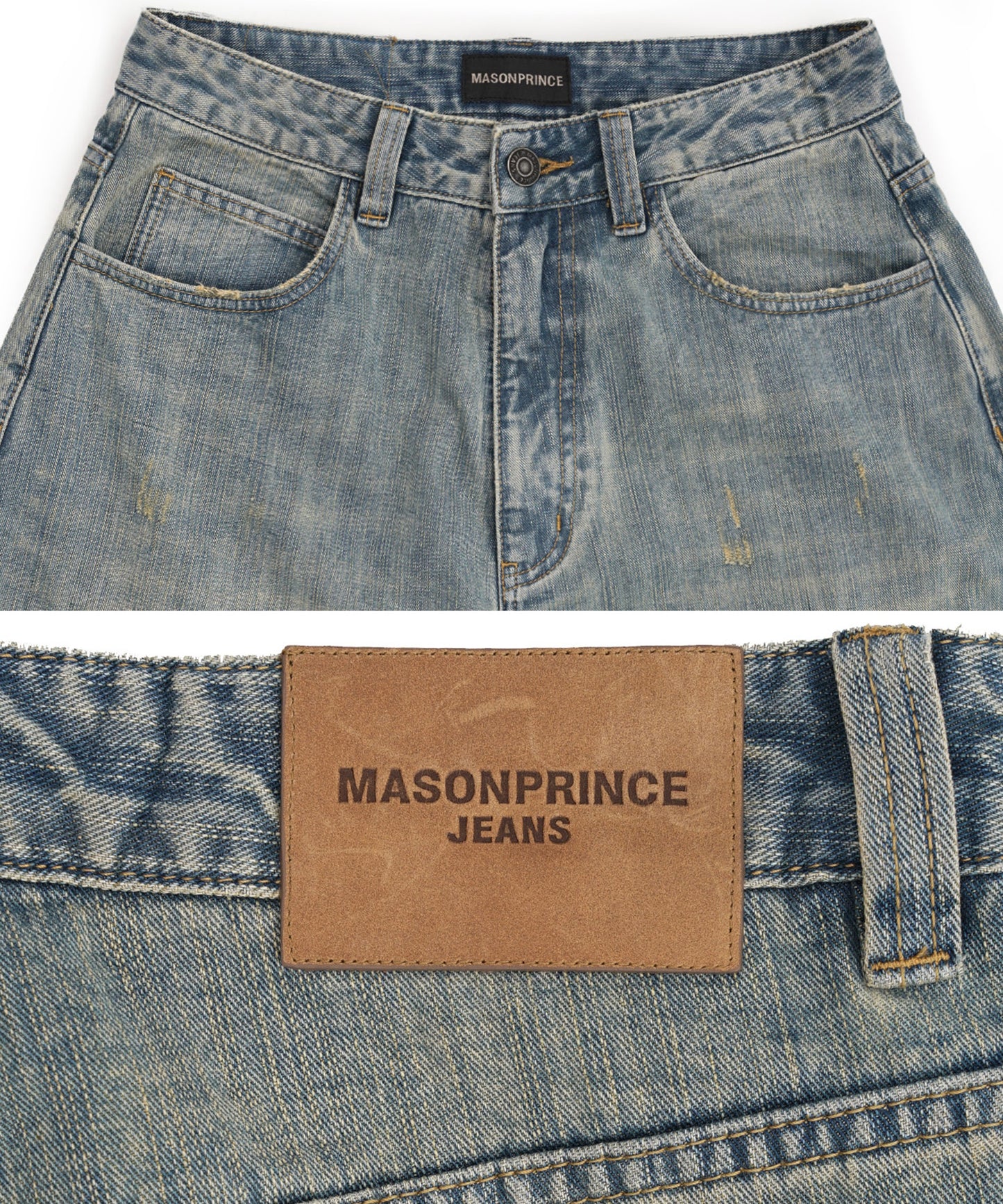 ルーズフィット レトロブルー ダメージ加工 デニムパンツ NZK6234【MASONPRINCE】【2025SS】