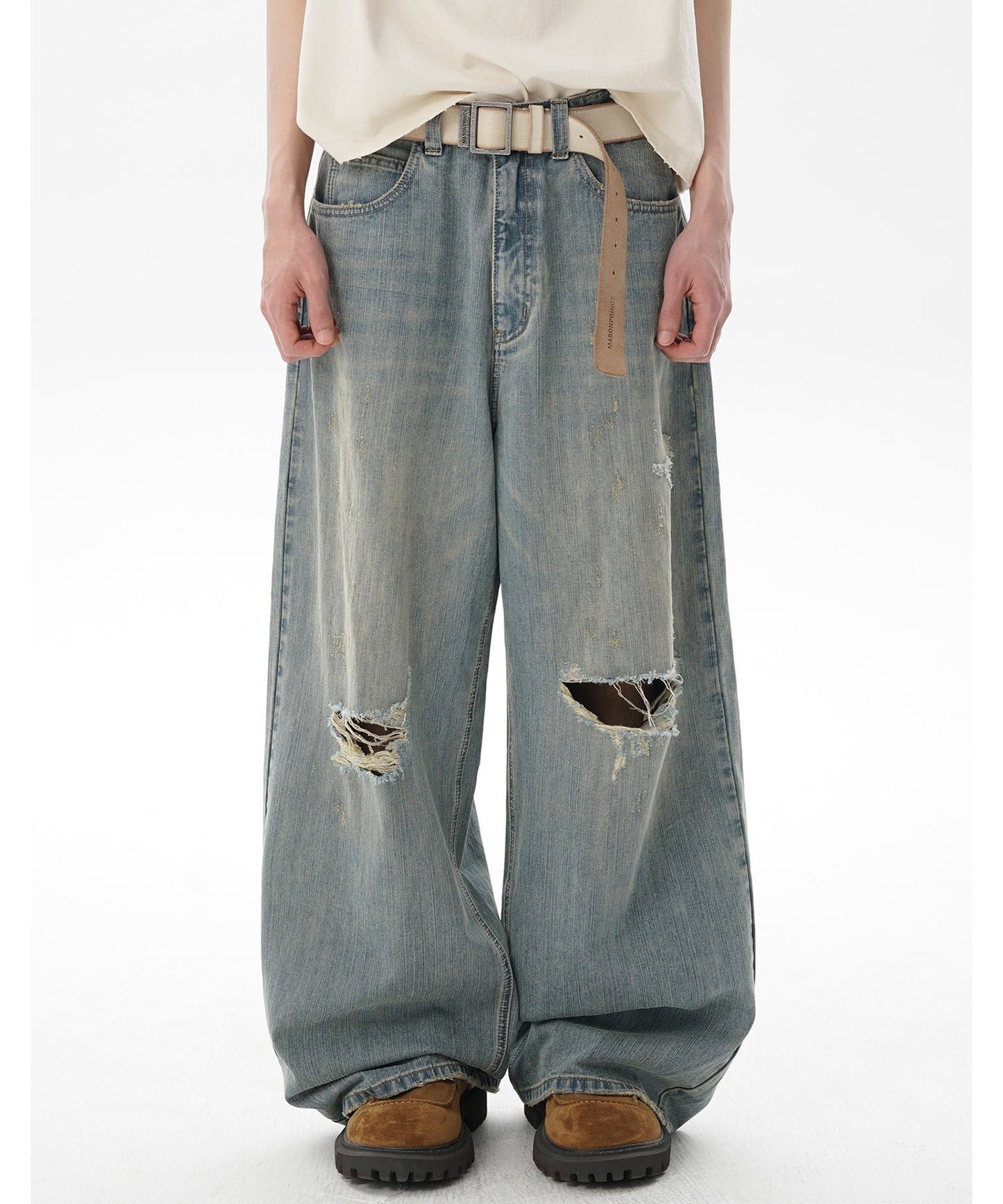 ルーズフィット レトロブルー ダメージ加工 デニムパンツ NZK6234【MASONPRINCE】【2025SS】
