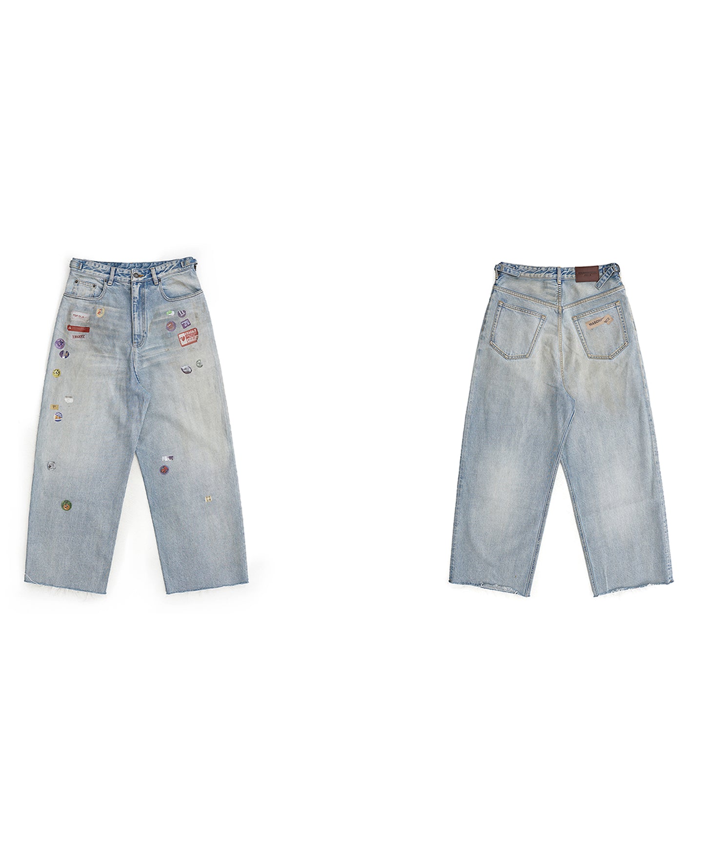 【自社サイト限定】ルーズフィット ステッカープリント サイドベルト付き デニムパンツ NZK6237【MASONPRINCE】【2025SS】