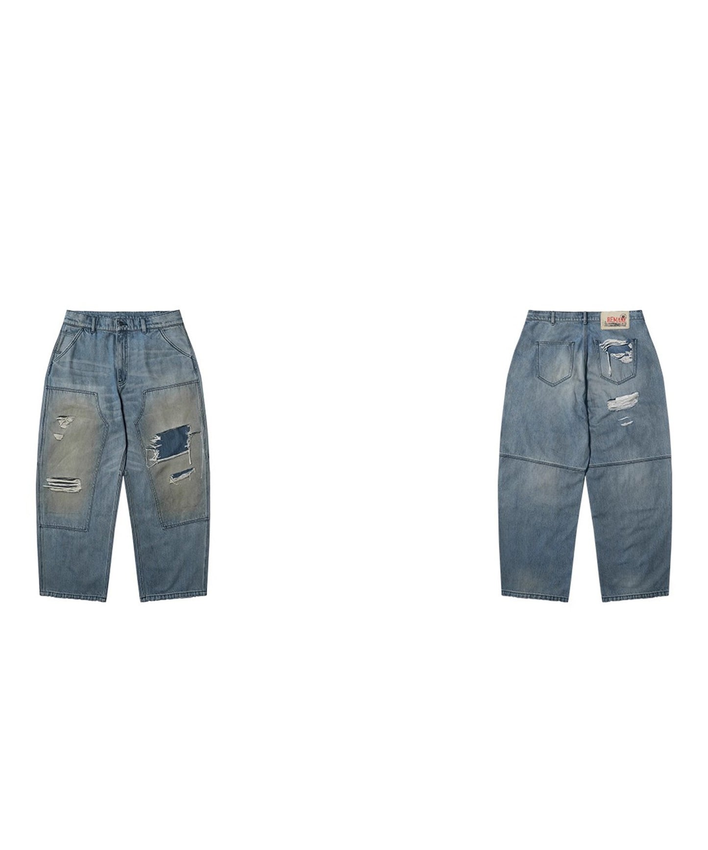 ルーズフィット ダブルニー ダメージ加工 デニムパンツ NZK6243【MASONPRINCE】【2025AW】
