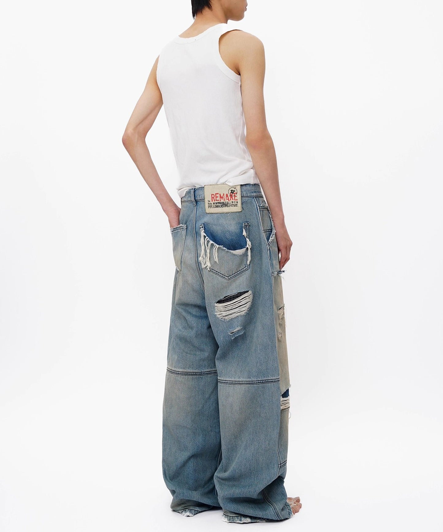 ルーズフィット ダブルニー ダメージ加工 デニムパンツ NZK6243【MASONPRINCE】【2025AW】