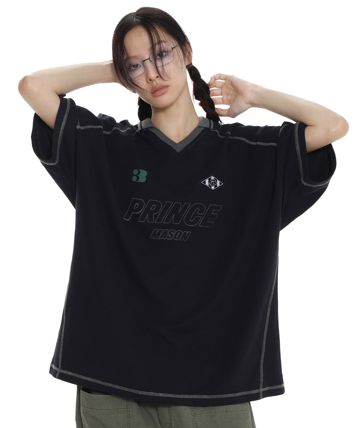 【SALE 60%OFF_特別価格適用※カートに入れるとセール価格が適用されます※】Vネック ラグランデザイン ロゴ ゲームシャツ ポロシャツ PL3011【MASONPRINCE】