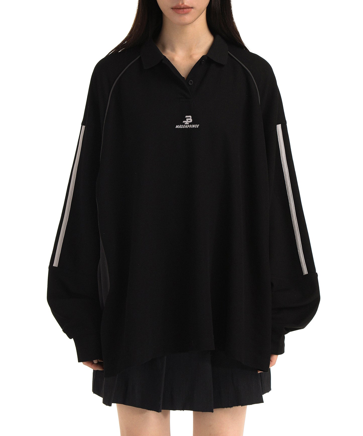 Oversized sleeve line game shirt long sleeve polo shirt PL3018