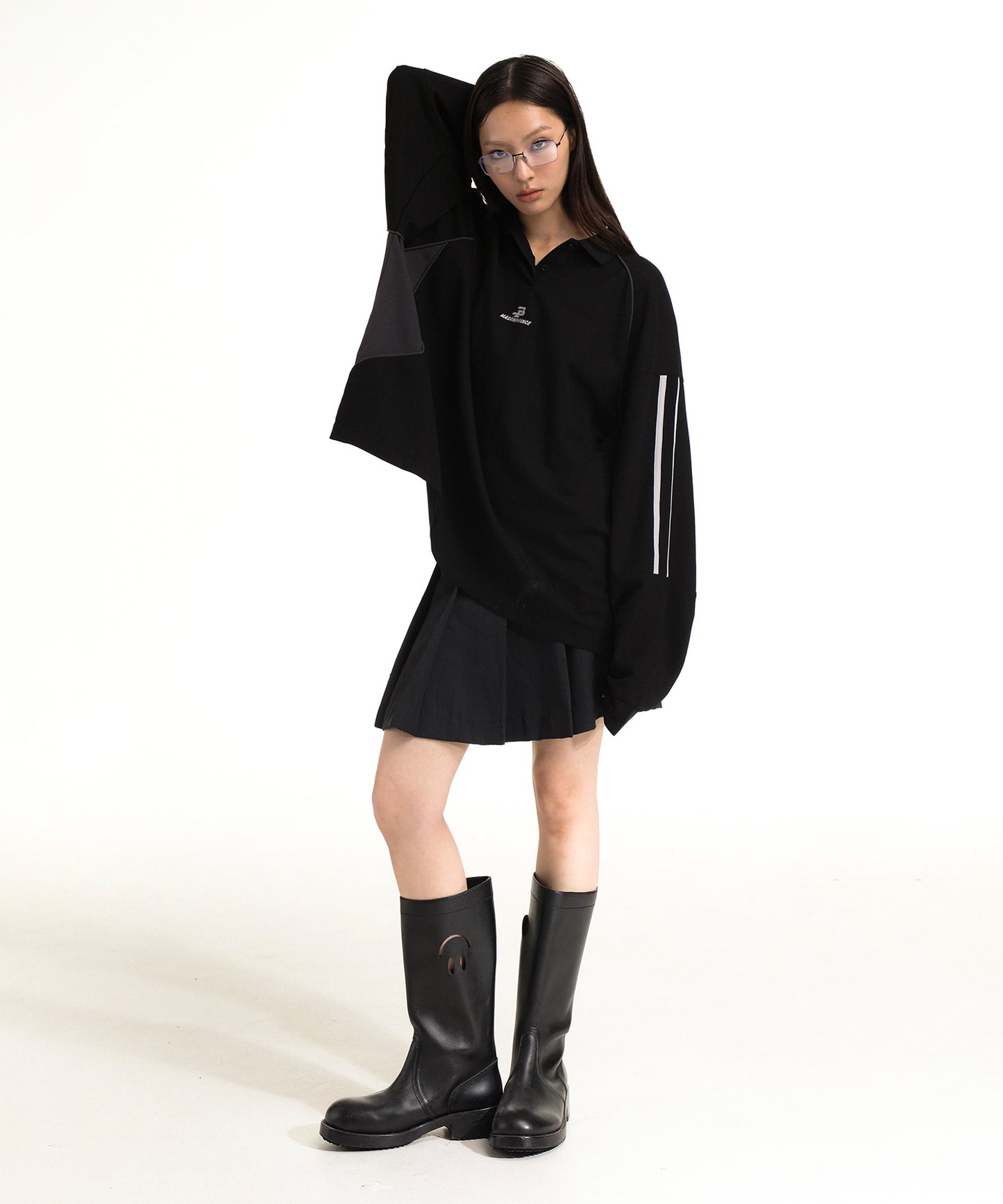 Oversized sleeve line game shirt long sleeve polo shirt PL3018