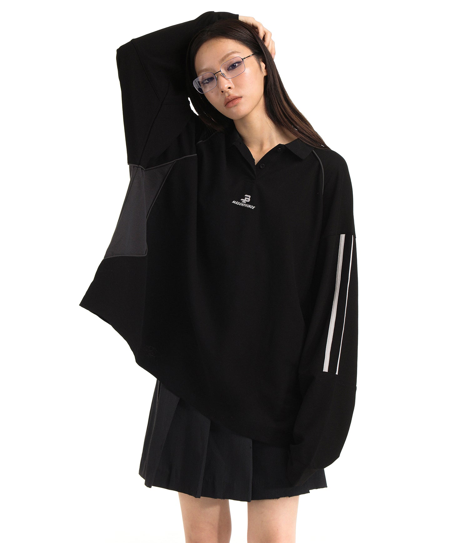 Oversized sleeve line game shirt long sleeve polo shirt PL3018