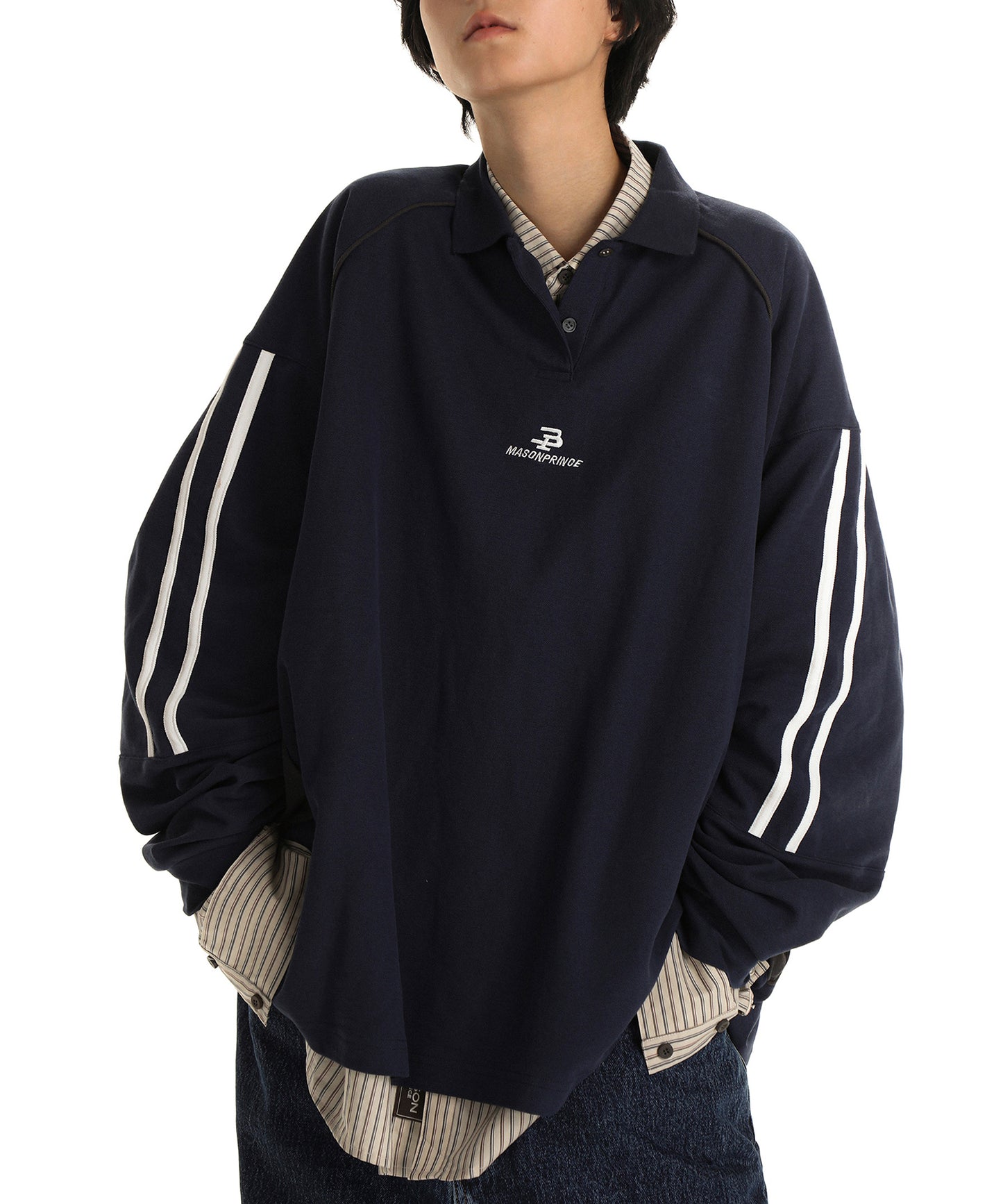 Oversized sleeve line game shirt long sleeve polo shirt PL3018