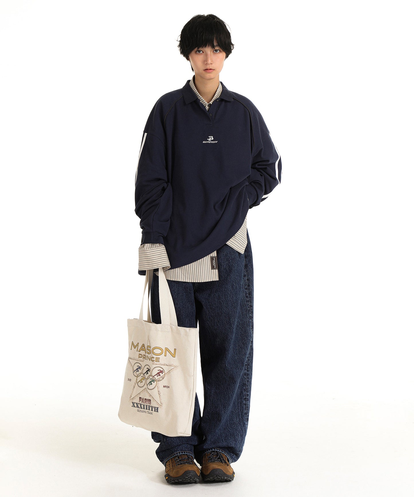 Oversized sleeve line game shirt long sleeve polo shirt PL3018