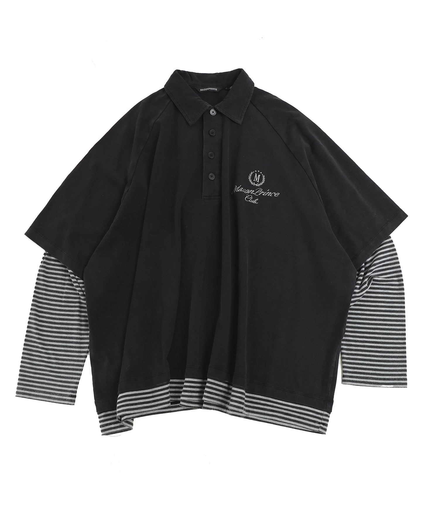 Oversized layered design long sleeve polo shirt PL3019