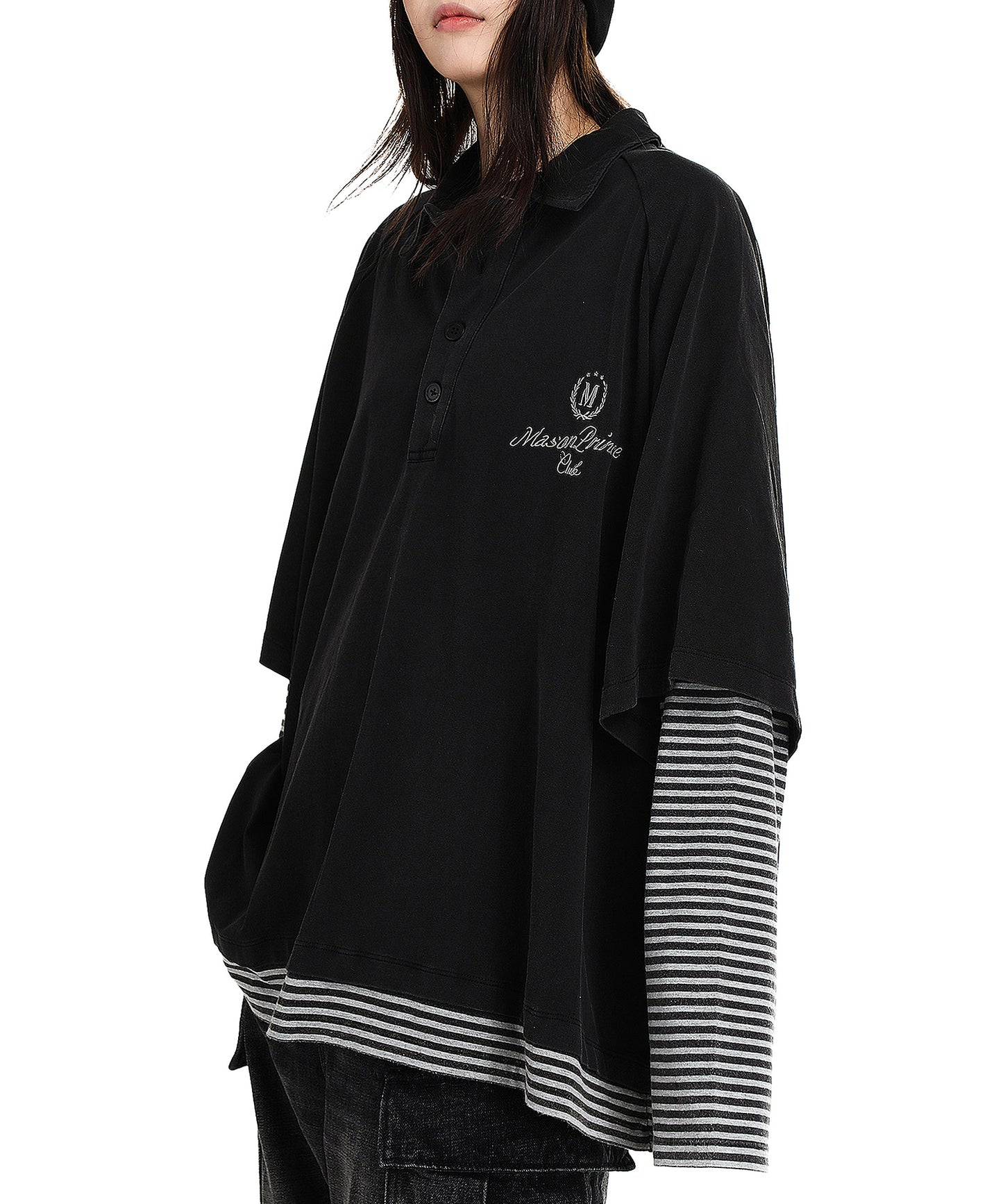 Oversized layered design long sleeve polo shirt PL3019