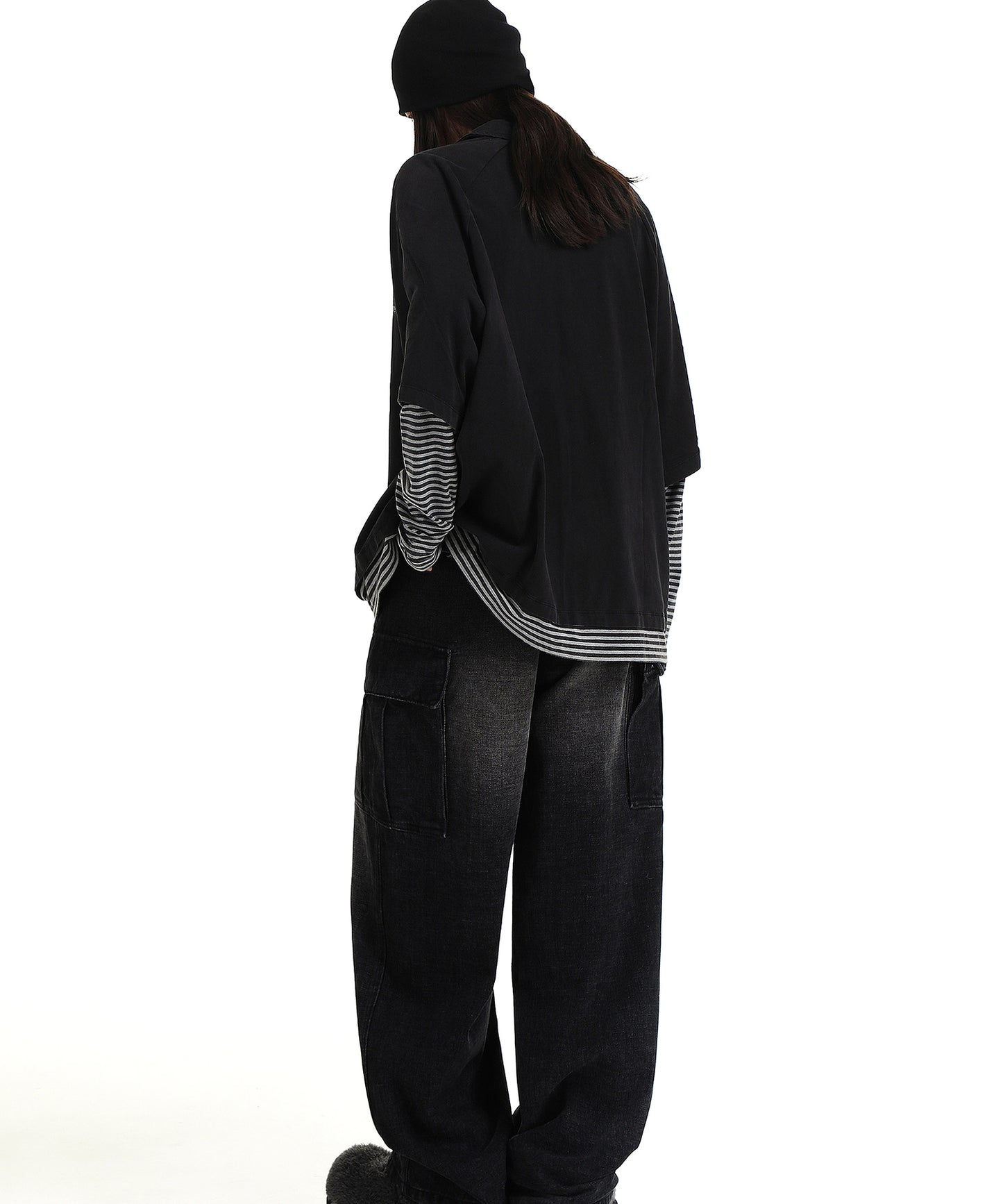 Oversized layered design long sleeve polo shirt PL3019