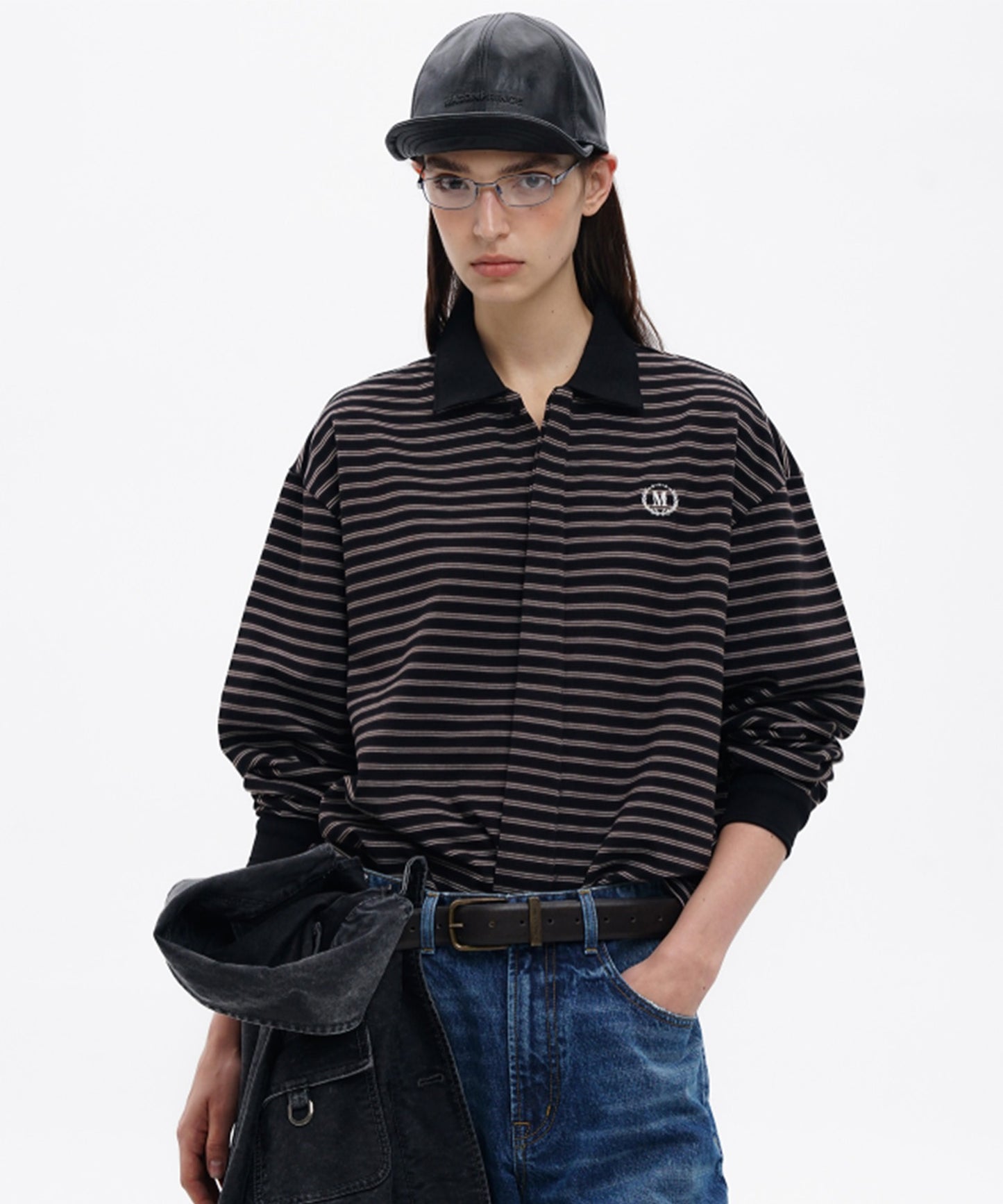 オーバーサイズ フェイクタイ ボーダー ポロシャツ PL3047【MASONPRINCE】【2025AW】