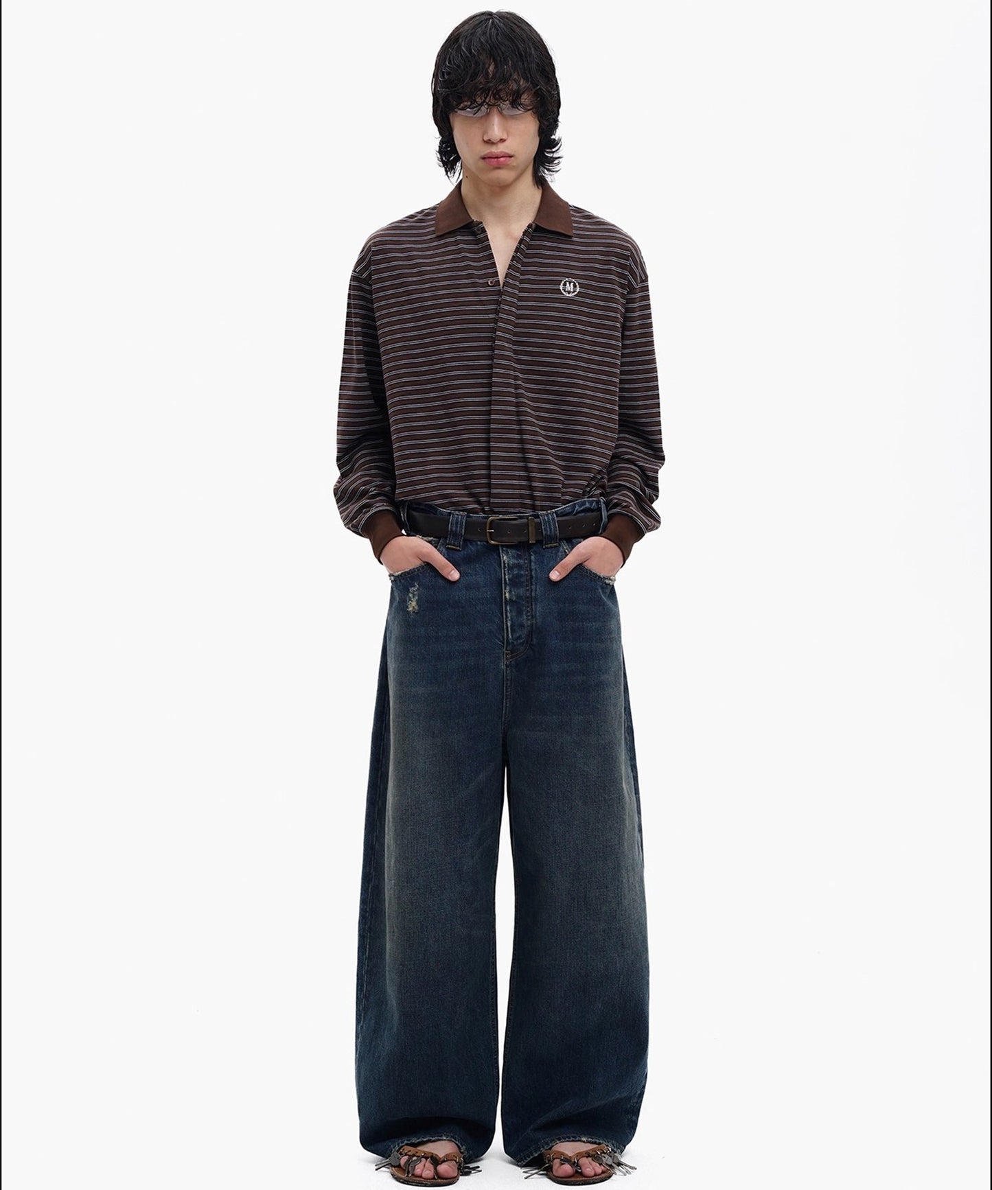 オーバーサイズ フェイクタイ ボーダー ポロシャツ PL3047【MASONPRINCE】【2025AW】