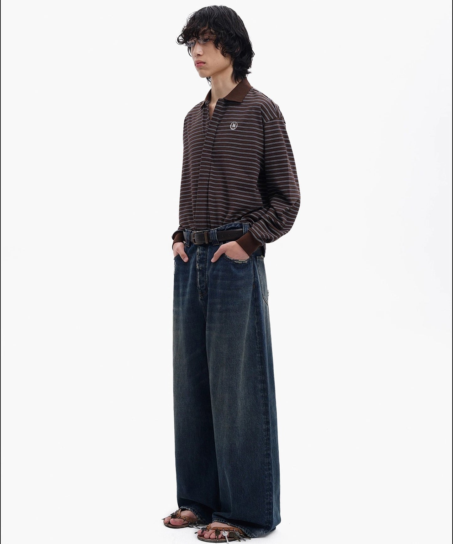 オーバーサイズ フェイクタイ ボーダー ポロシャツ PL3047【MASONPRINCE】【2025AW】