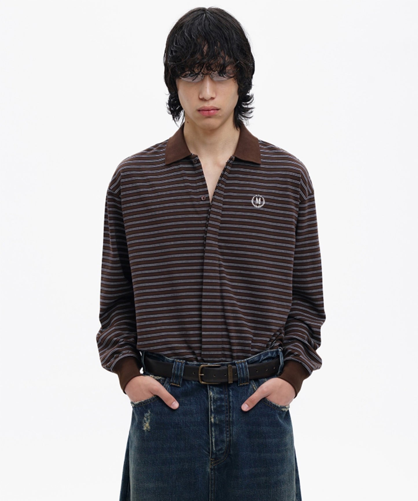 オーバーサイズ フェイクタイ ボーダー ポロシャツ PL3047【MASONPRINCE】【2025AW】