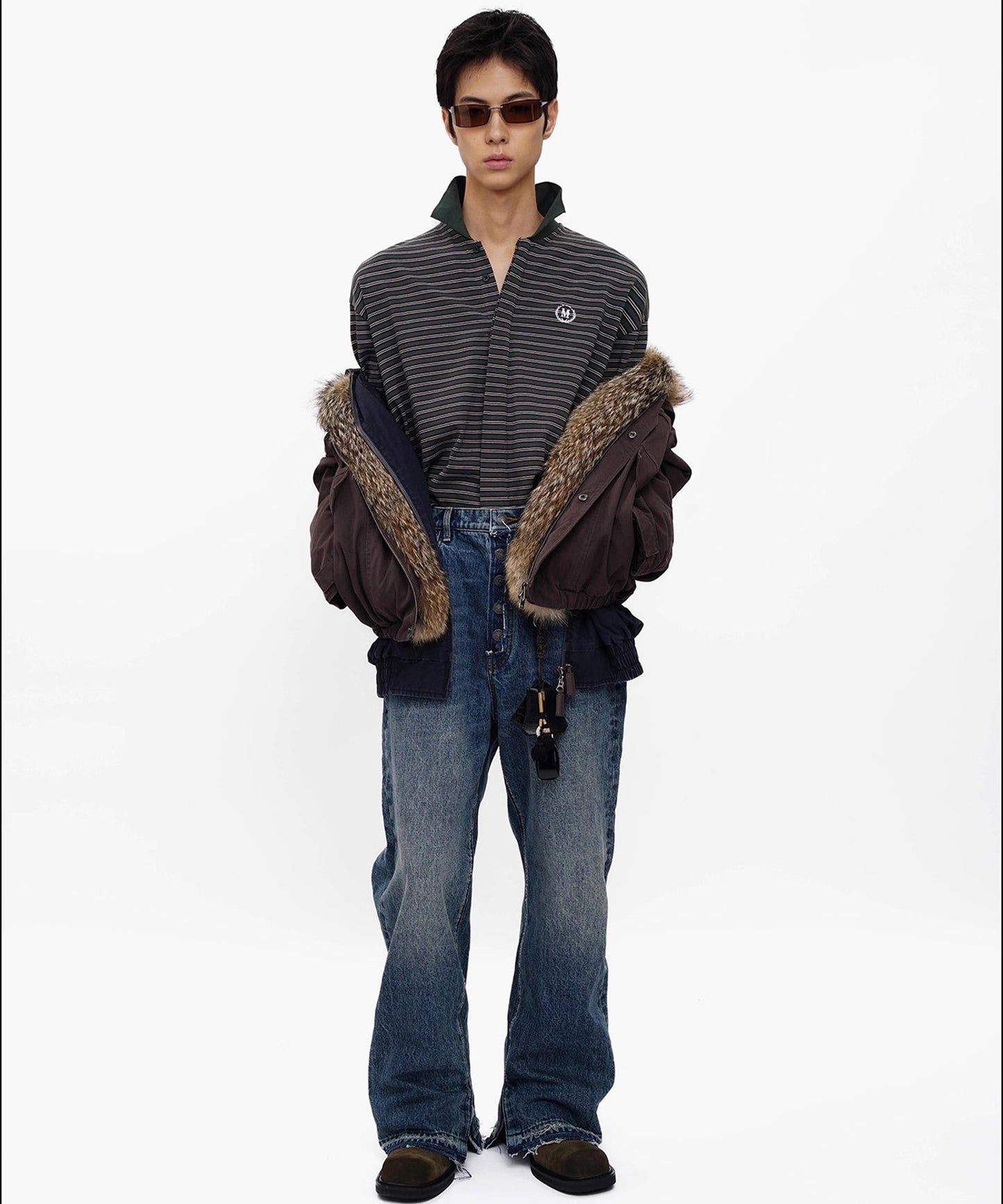 オーバーサイズ フェイクタイ ボーダー ポロシャツ PL3047【MASONPRINCE】【2025AW】