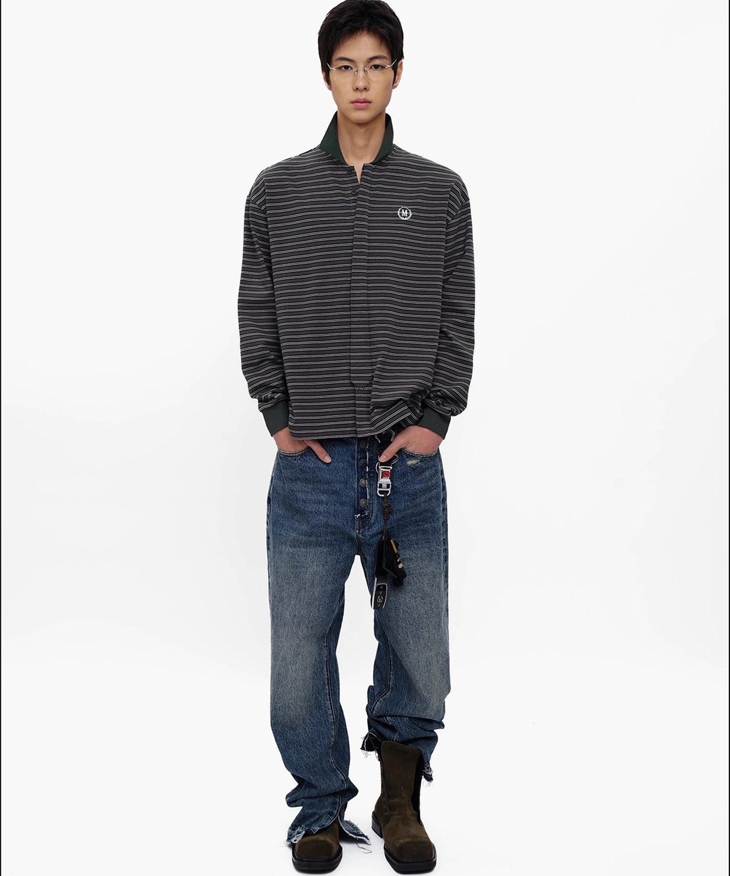 オーバーサイズ フェイクタイ ボーダー ポロシャツ PL3047【MASONPRINCE】【2025AW】