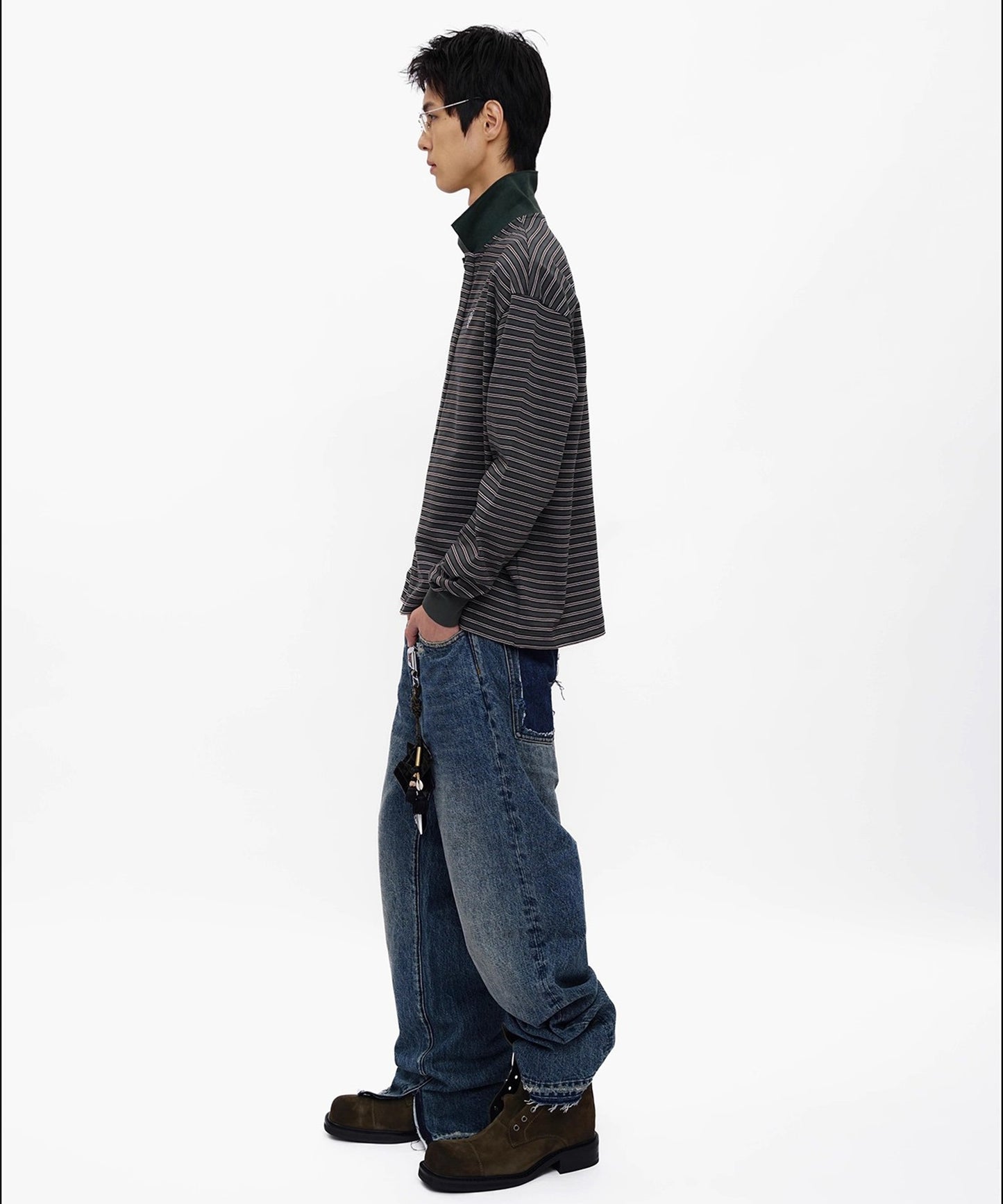 オーバーサイズ フェイクタイ ボーダー ポロシャツ PL3047【MASONPRINCE】【2025AW】