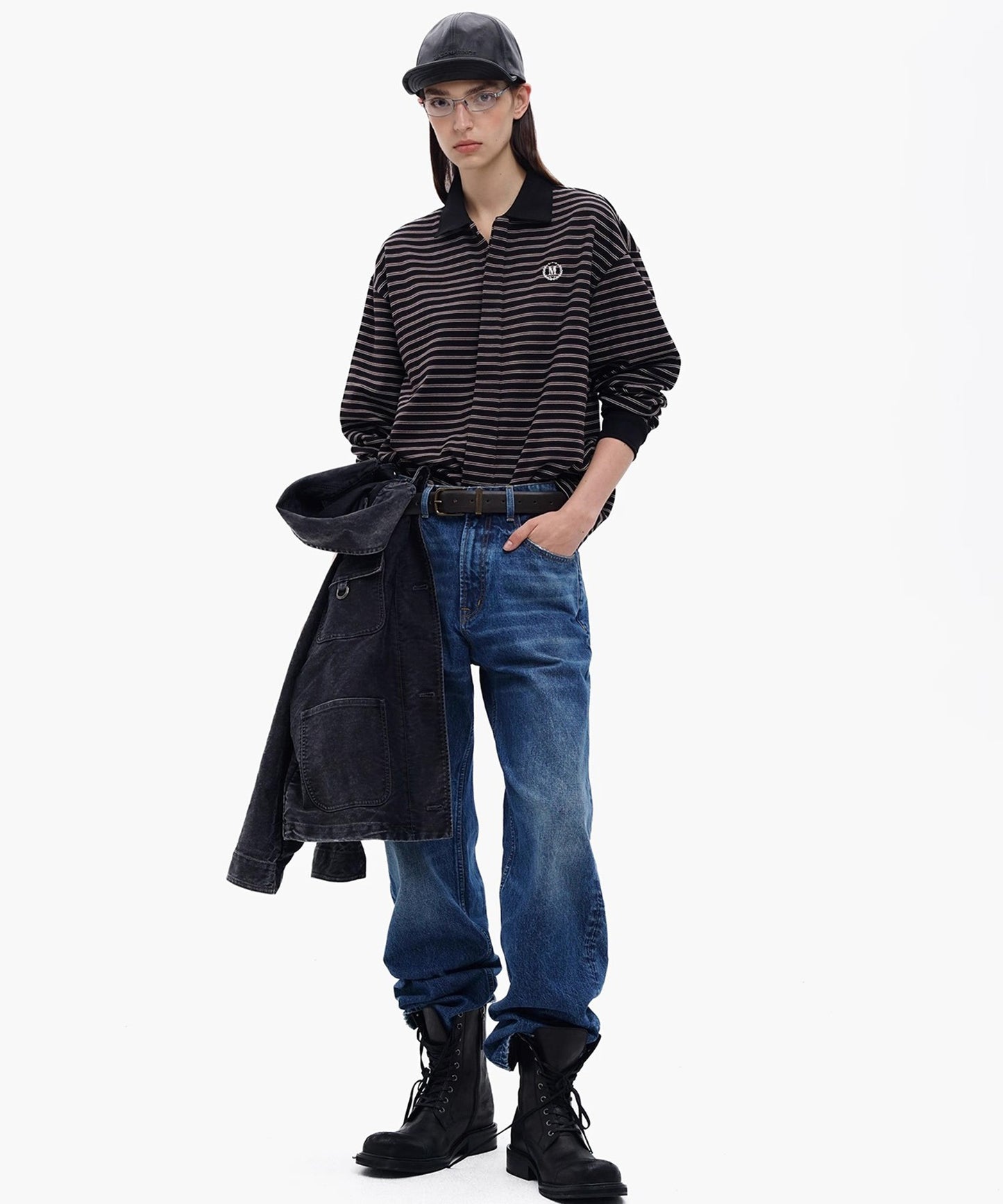 オーバーサイズ フェイクタイ ボーダー ポロシャツ PL3047【MASONPRINCE】【2025AW】