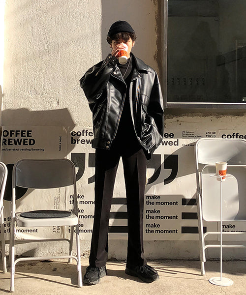 Oversized big pocket PU leather rider jacket PY1806