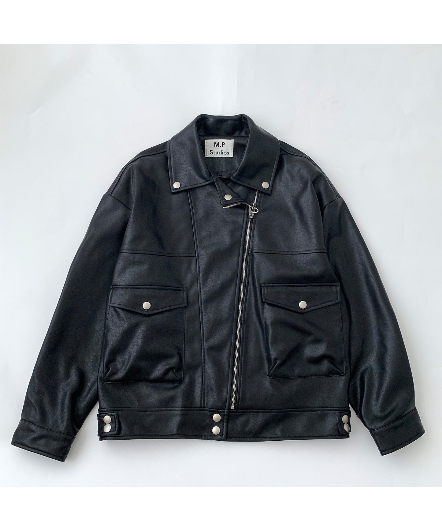 Oversized big pocket PU leather rider jacket PY1806
