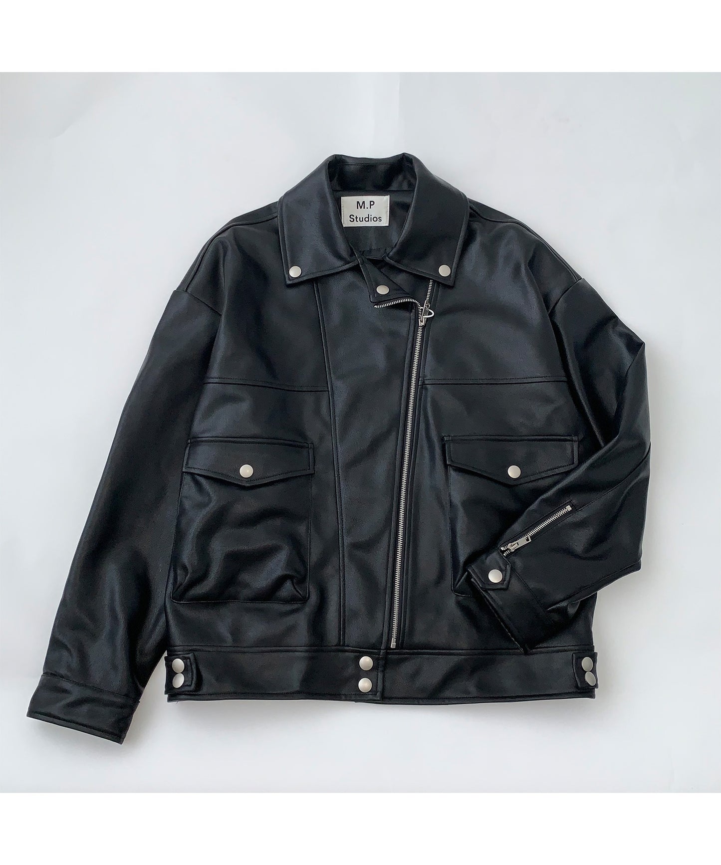 Oversized big pocket PU leather rider jacket PY1806