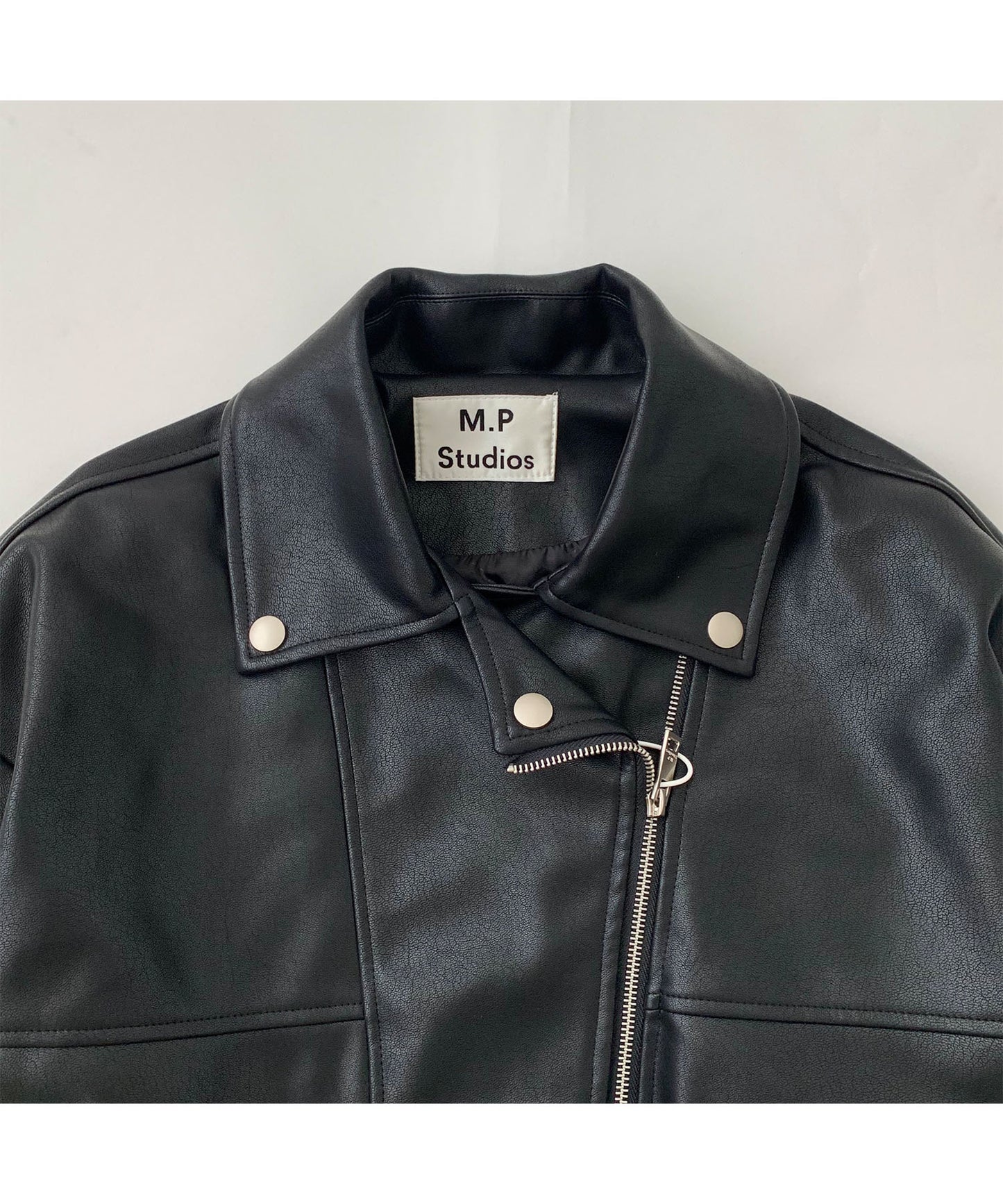 Oversized big pocket PU leather rider jacket PY1806