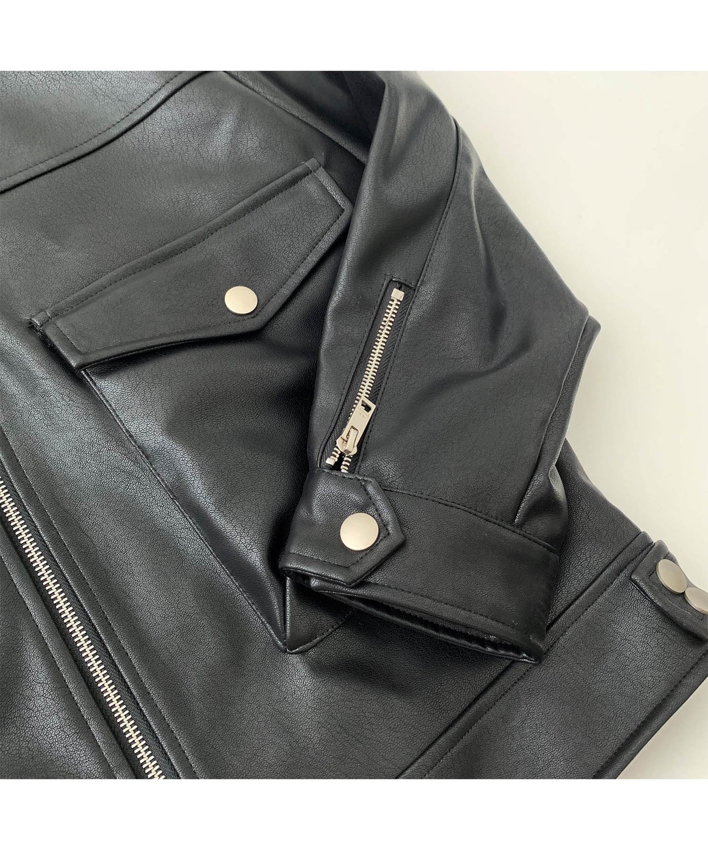 Oversized big pocket PU leather rider jacket PY1806