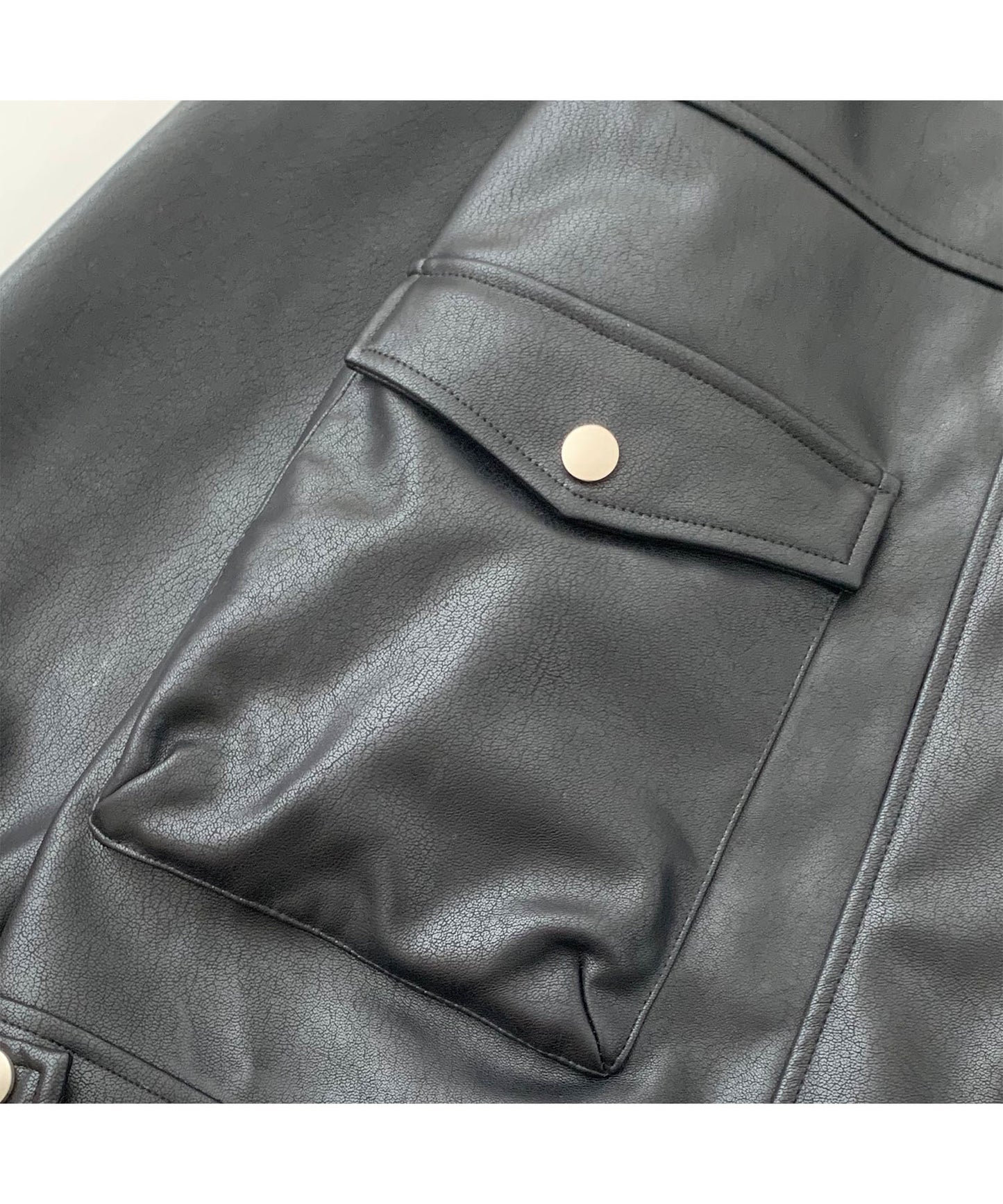 Oversized big pocket PU leather rider jacket PY1806